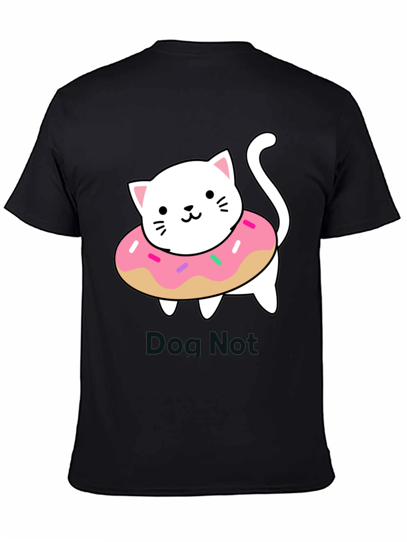 Cute Cat Donut T-Shirt - Black Cotton Tee