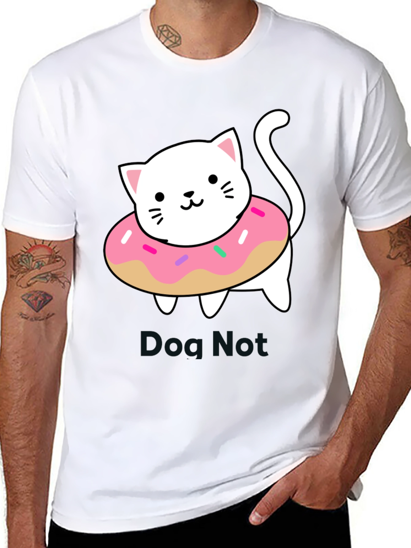 Cute Cat Donut T-Shirt - Black Cotton Tee