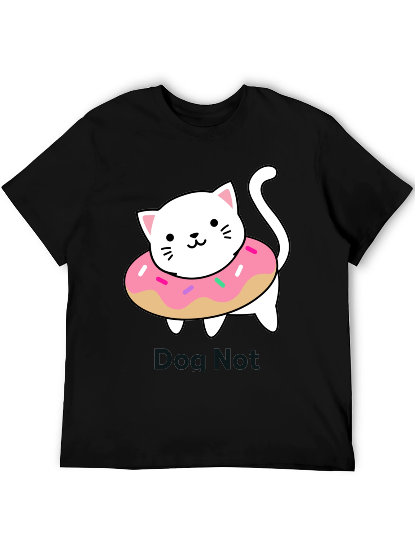 Cute Cat Donut T-Shirt - Black Cotton Tee