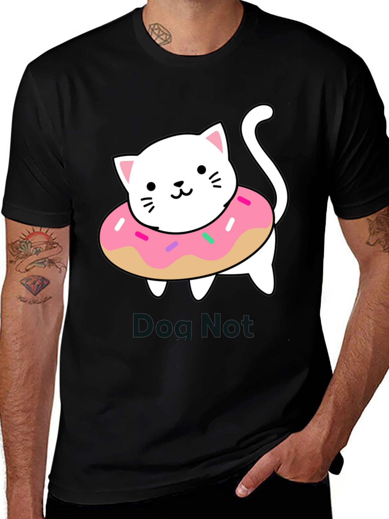 Cute Cat Donut T-Shirt - Black Cotton Tee