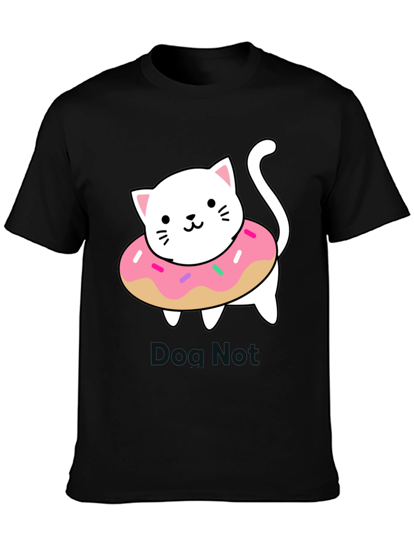 Cute Cat Donut T-Shirt - Black Cotton Tee