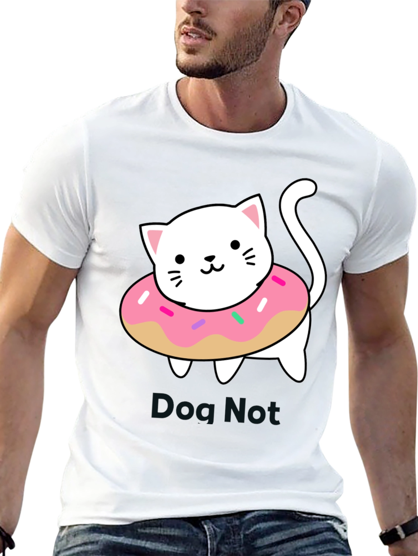 Cute Cat Donut T-Shirt - Black Cotton Tee