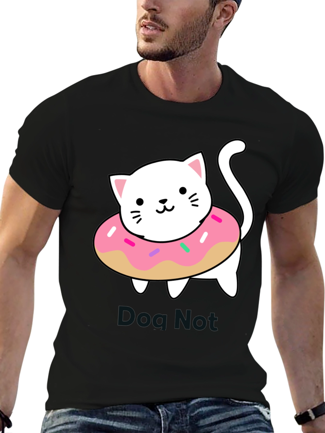 Cute Cat Donut T-Shirt - Black Cotton Tee
