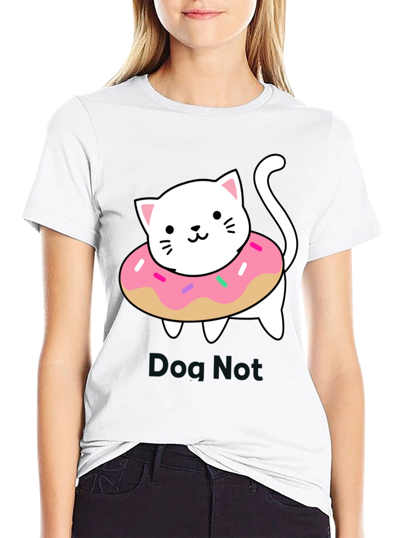 Cute Cat Donut T-Shirt - Black Cotton Tee
