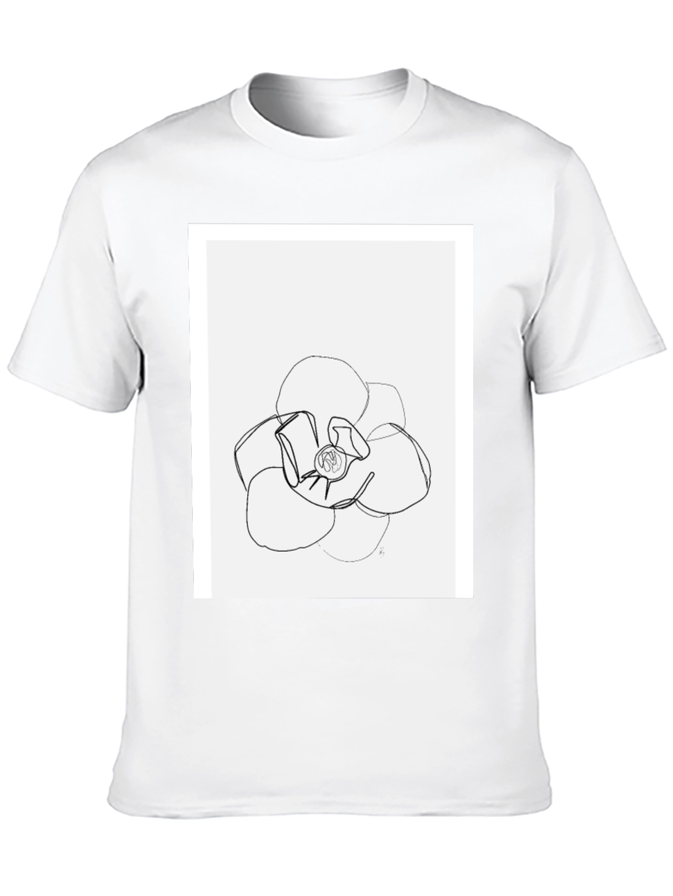 Minimalist Flower Line Art Black T-Shirt