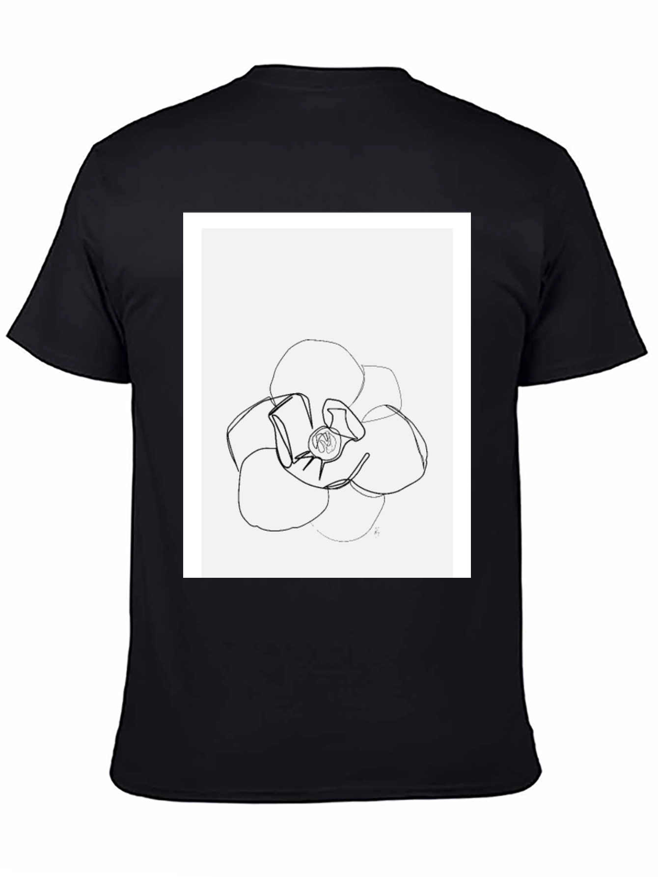 Minimalist Flower Line Art Black T-Shirt