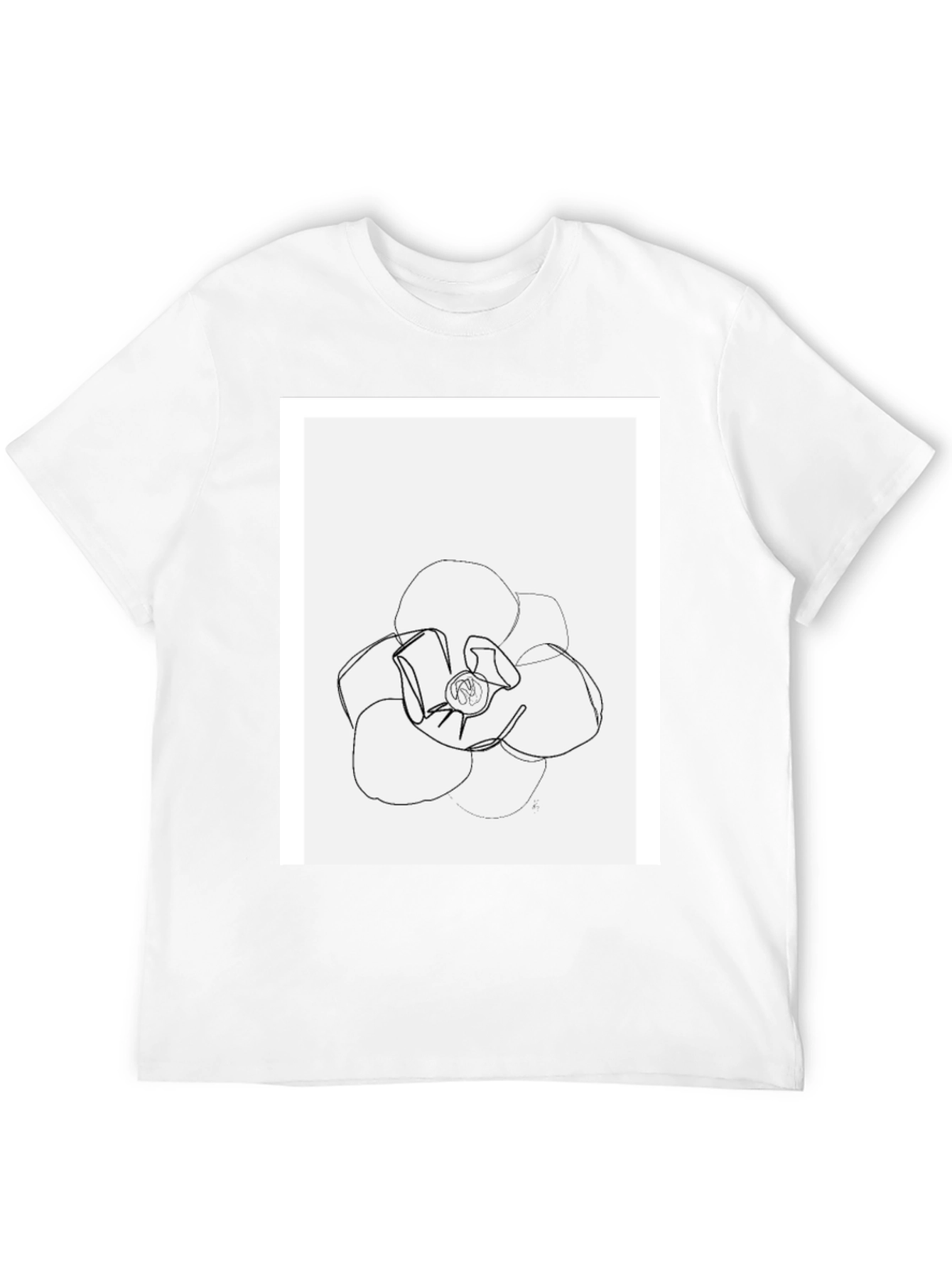 Minimalist Flower Line Art Black T-Shirt