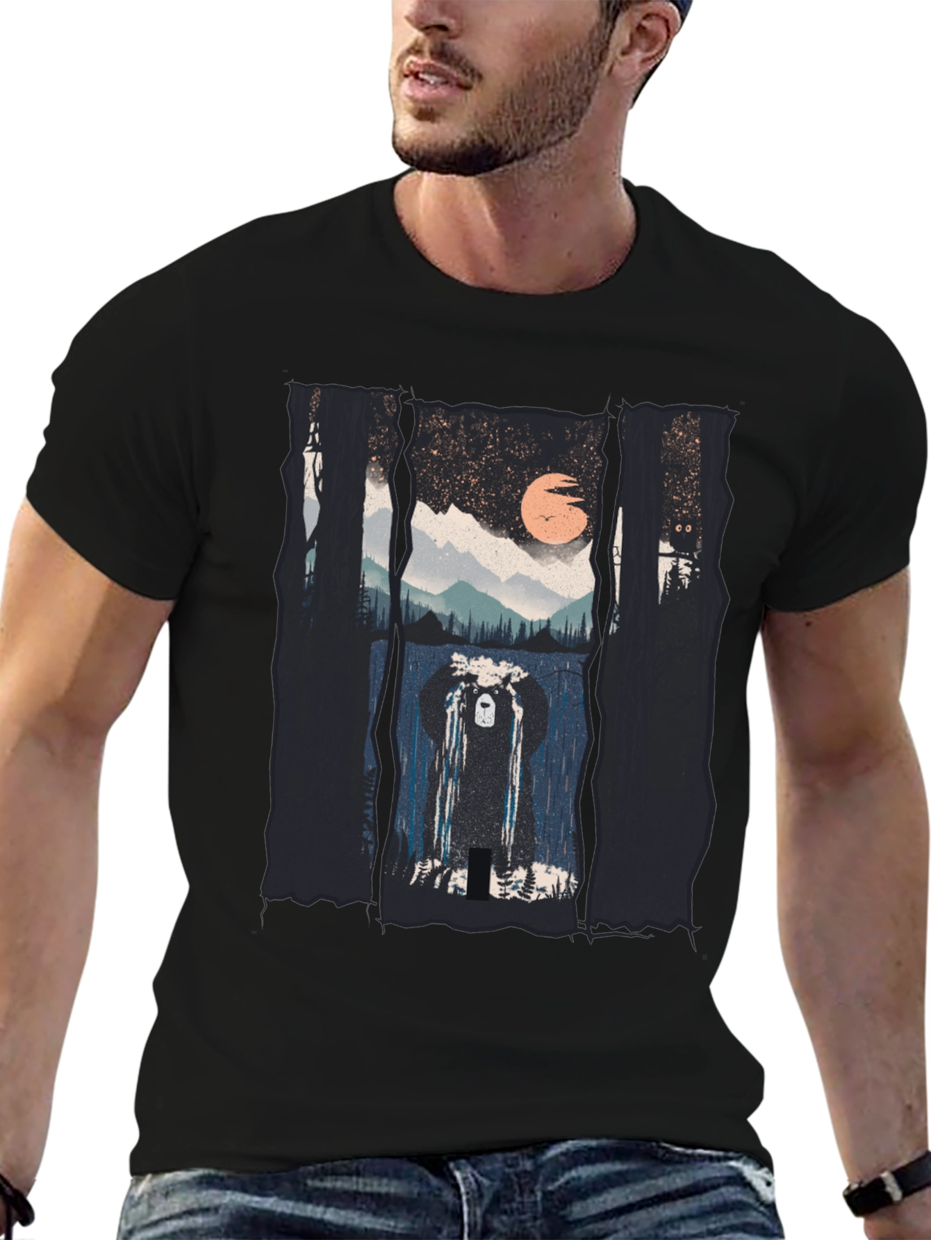 Bear in Forest T-Shirt - Nature Scene Tee