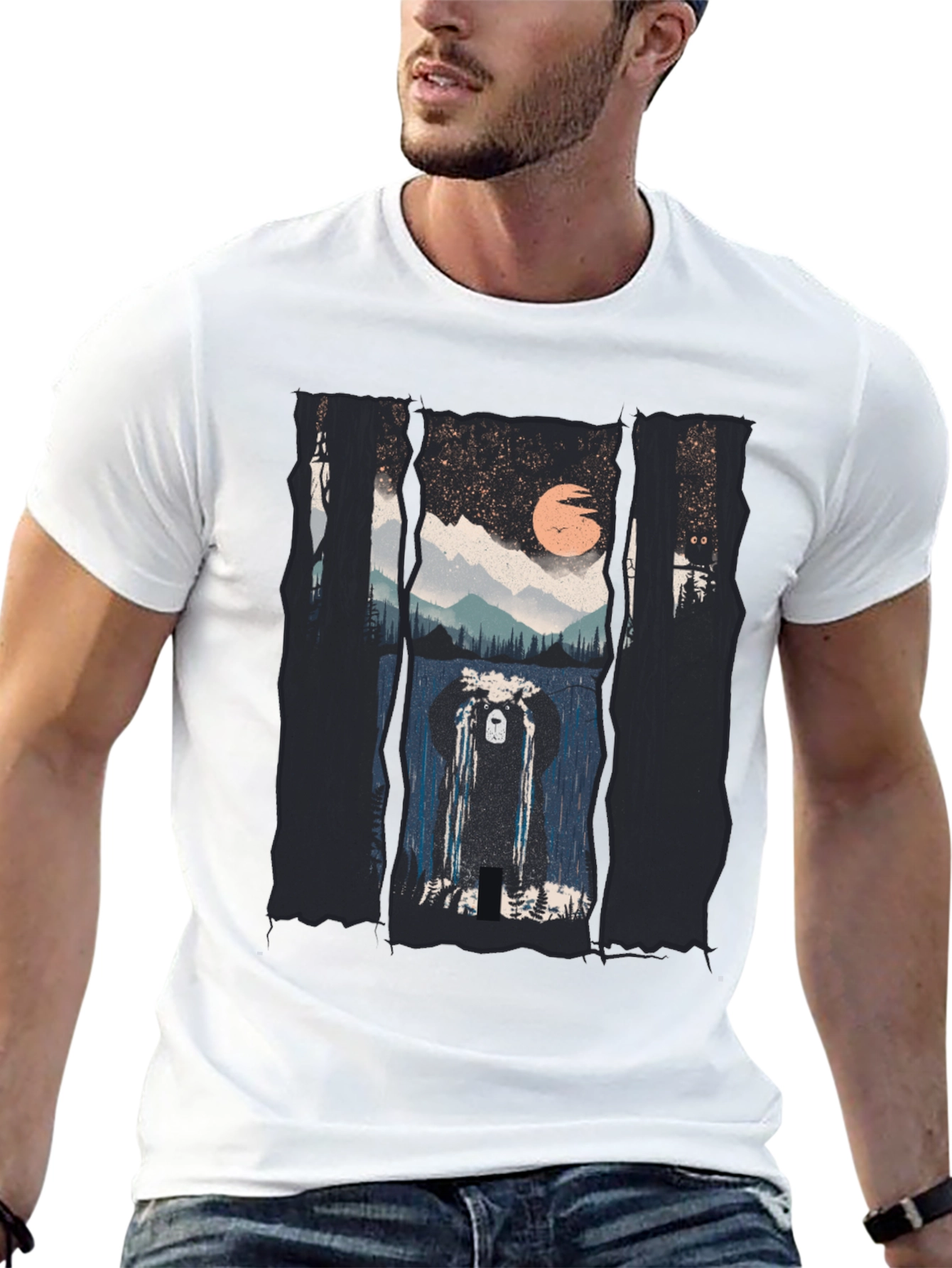 Bear in Forest T-Shirt - Nature Scene Tee