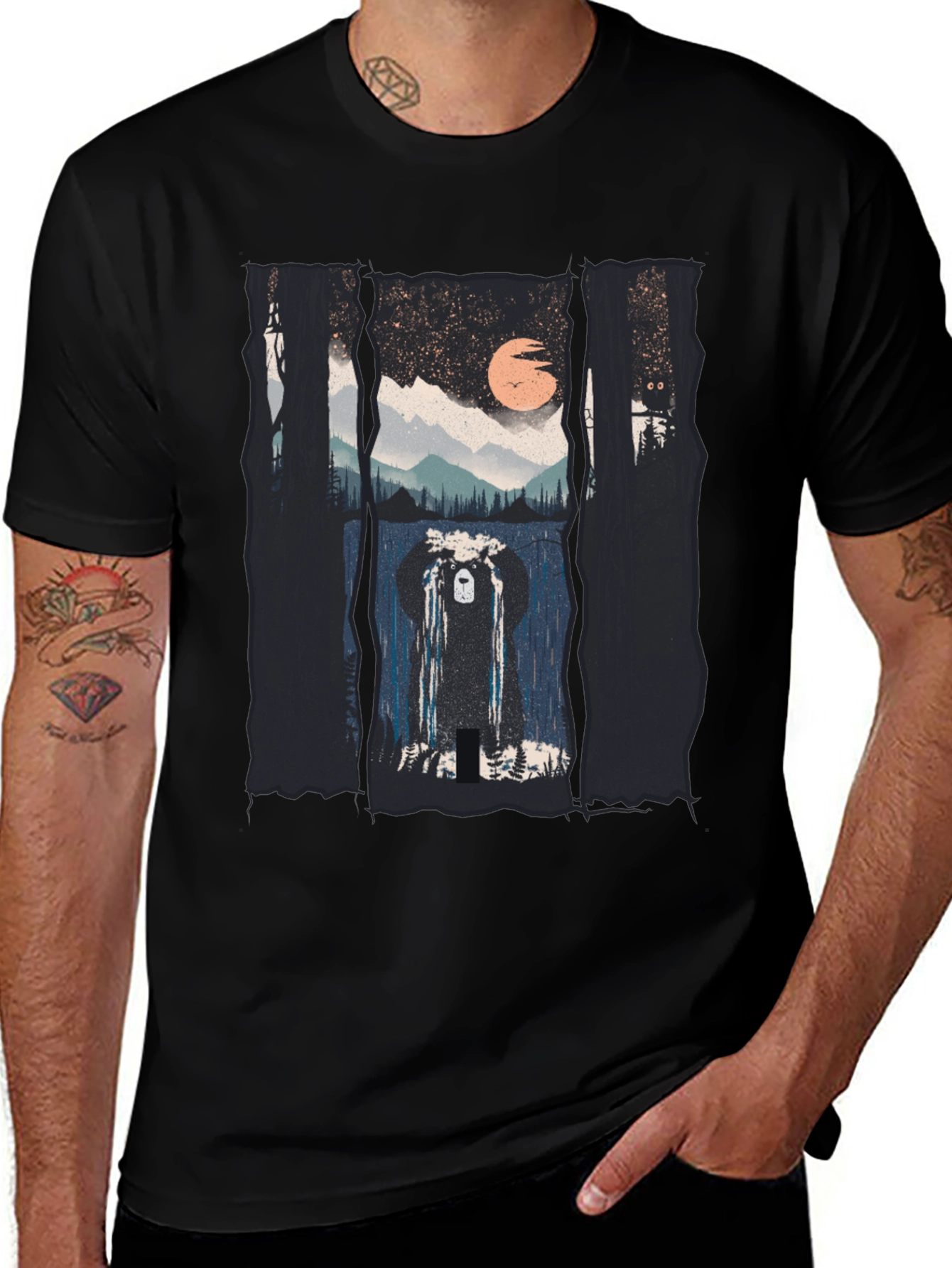 Bear in Forest T-Shirt - Nature Scene Tee