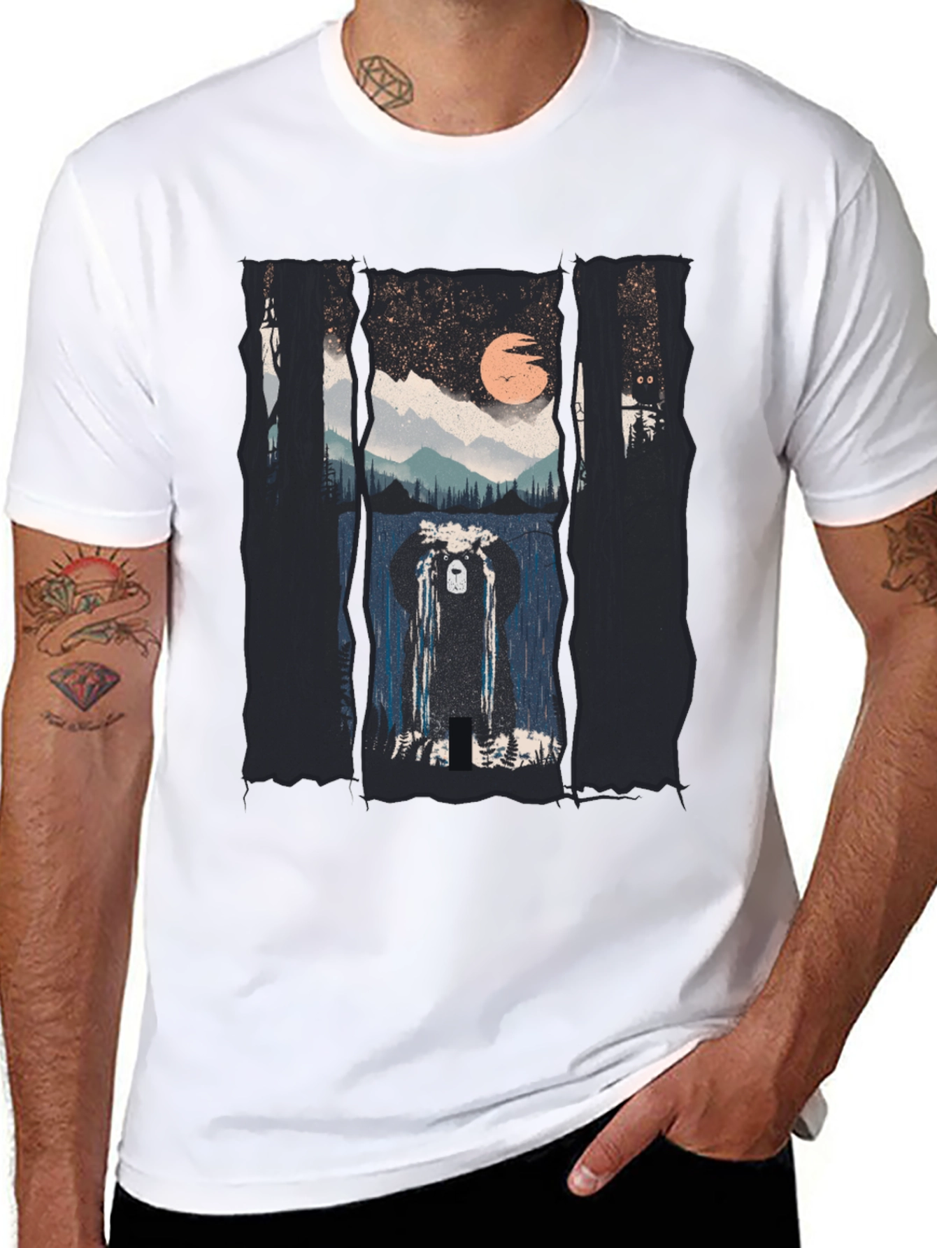 Bear in Forest T-Shirt - Nature Scene Tee