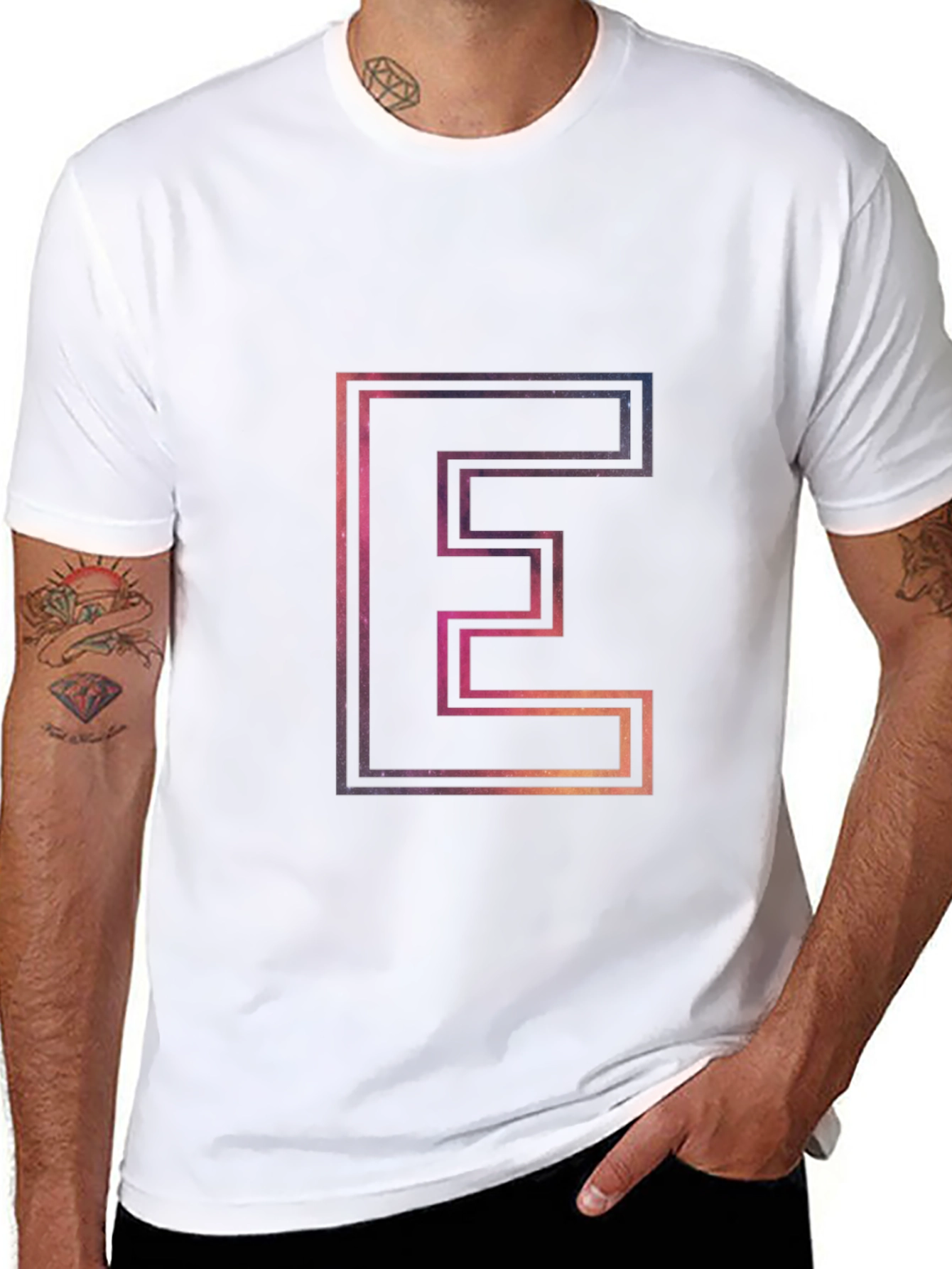 Letter E Outline Galaxy Fill T-Shirt