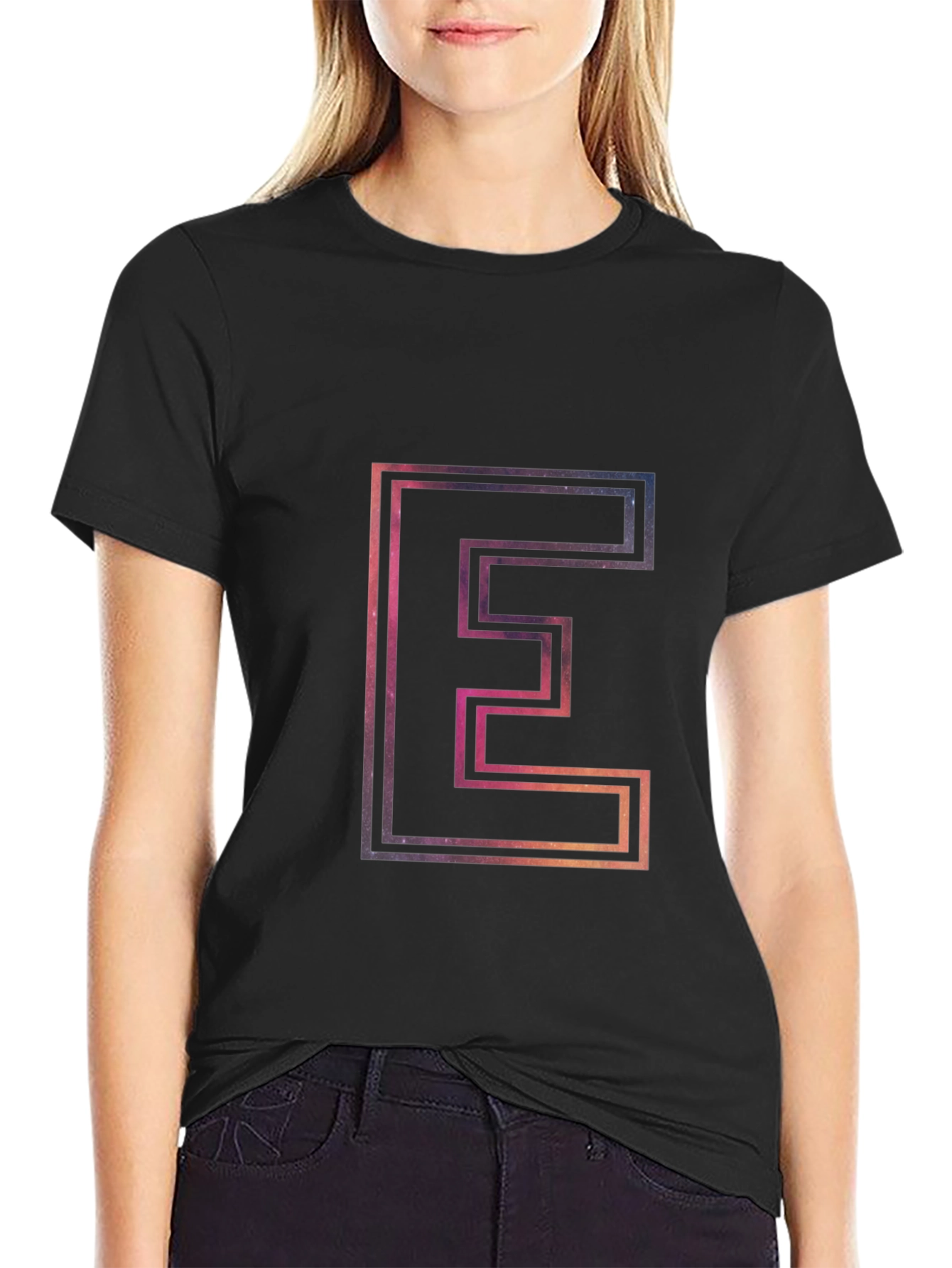 Letter E Outline Galaxy Fill T-Shirt