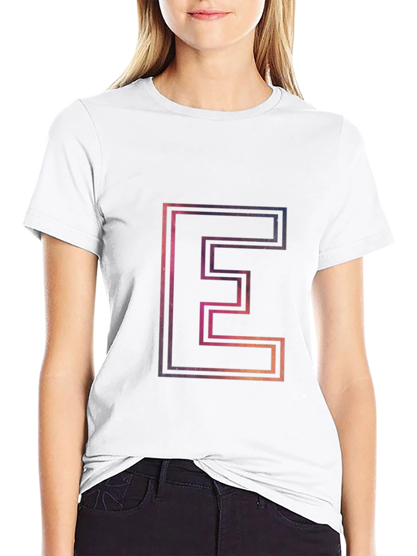 Letter E Outline Galaxy Fill T-Shirt