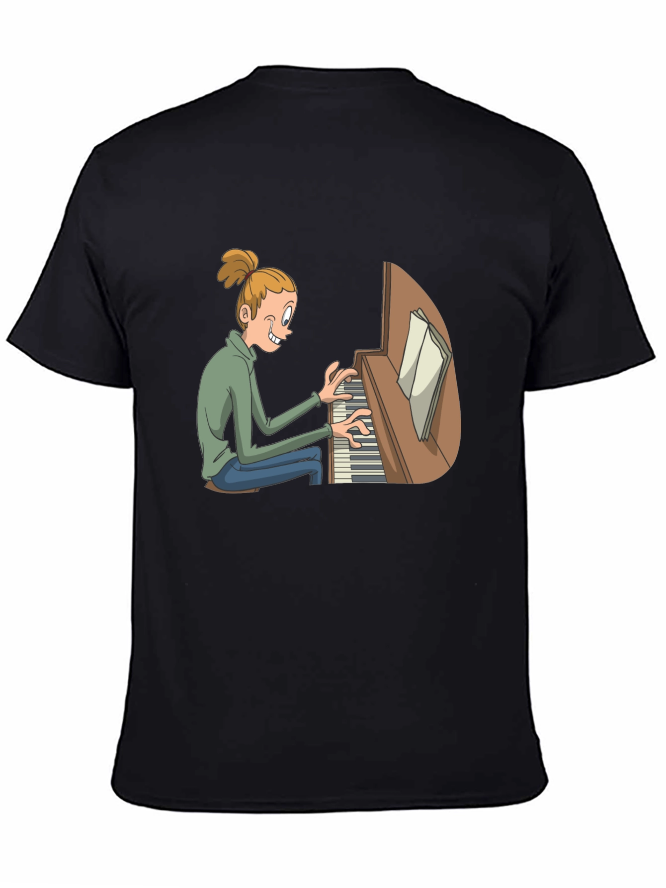 Piano Player Cartoon Black T-Shirt