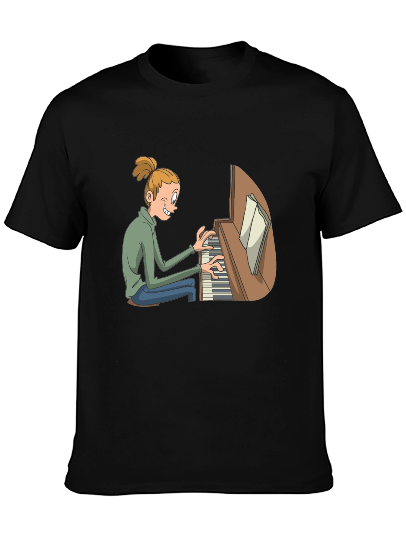 Piano Player Cartoon Black T-Shirt