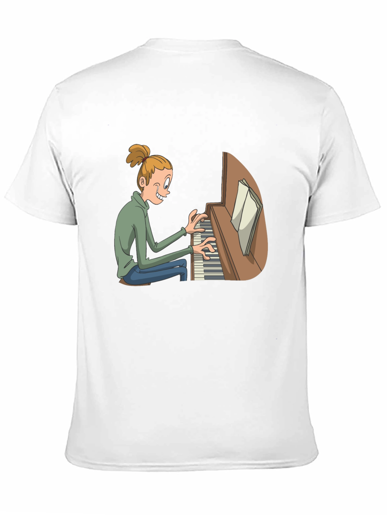 Piano Player Cartoon Black T-Shirt