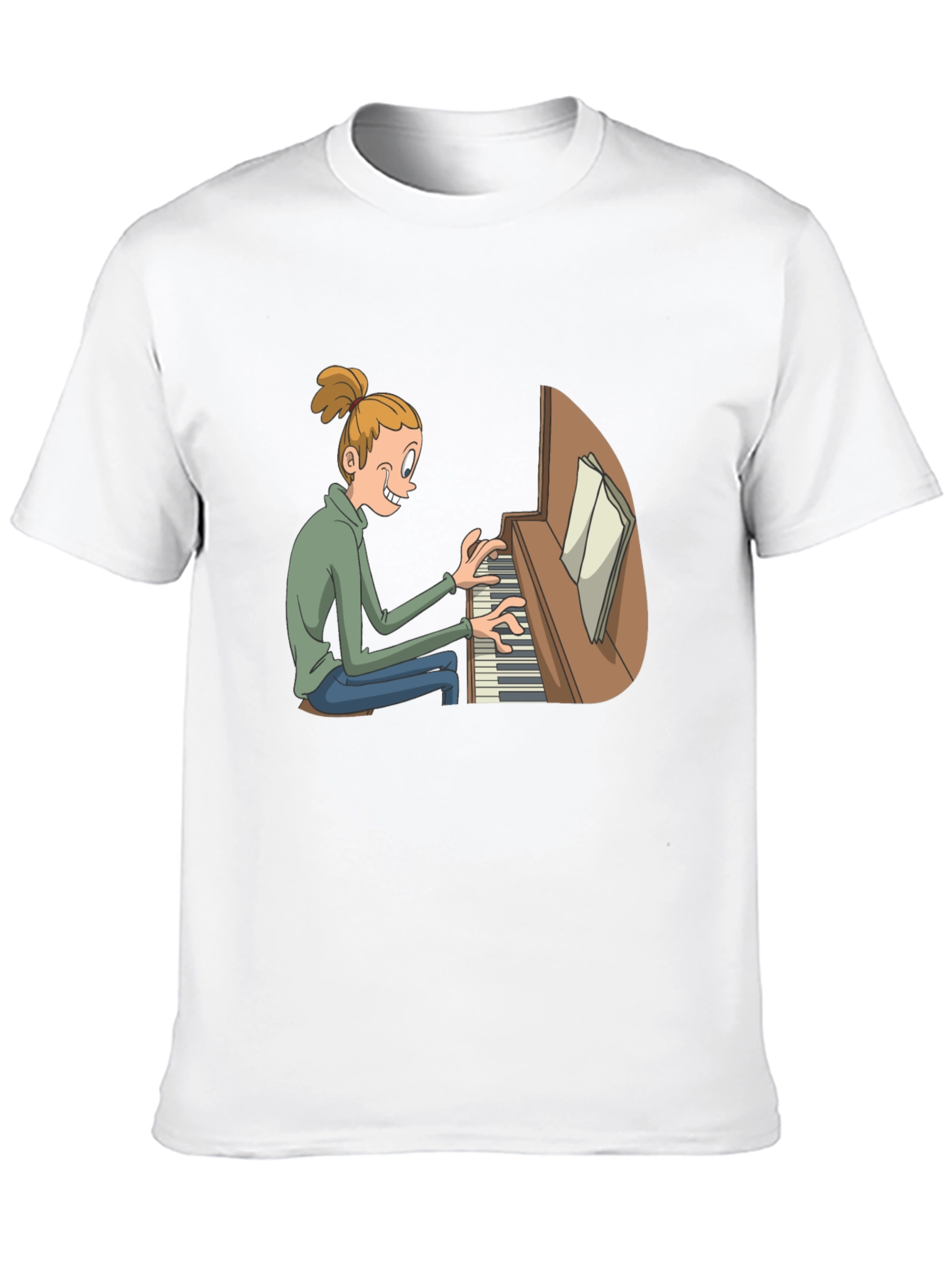 Piano Player Cartoon Black T-Shirt