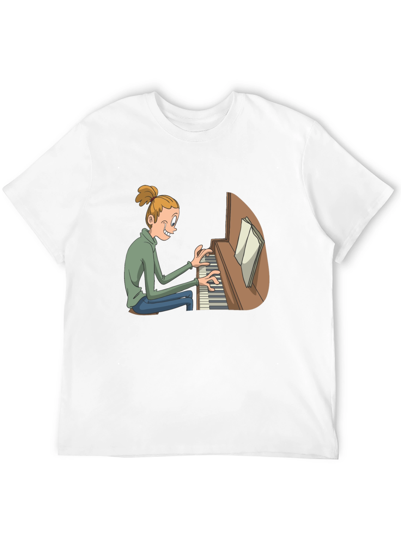 Piano Player Cartoon Black T-Shirt