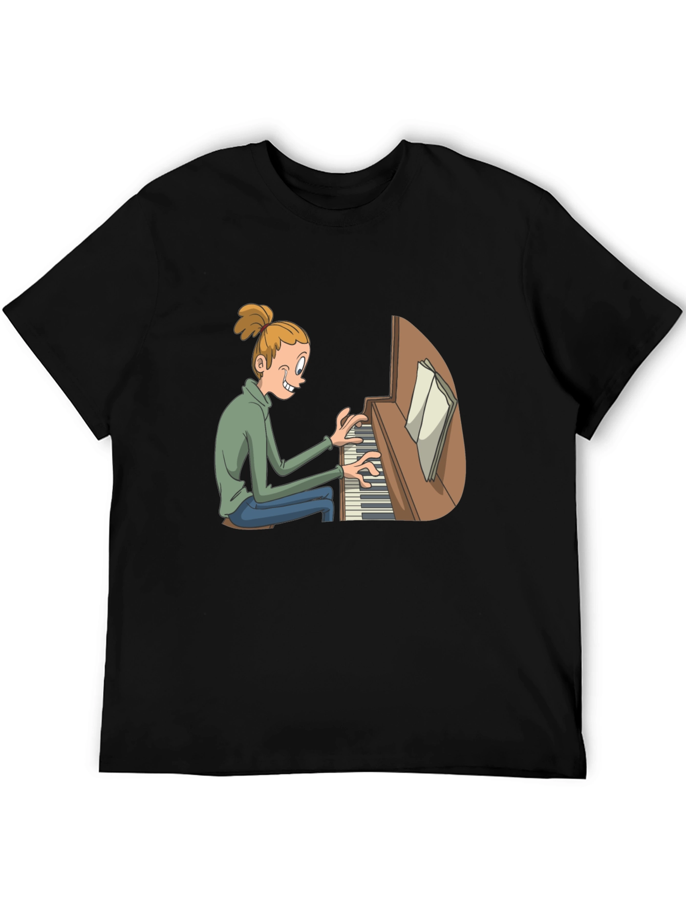 Piano Player Cartoon Black T-Shirt