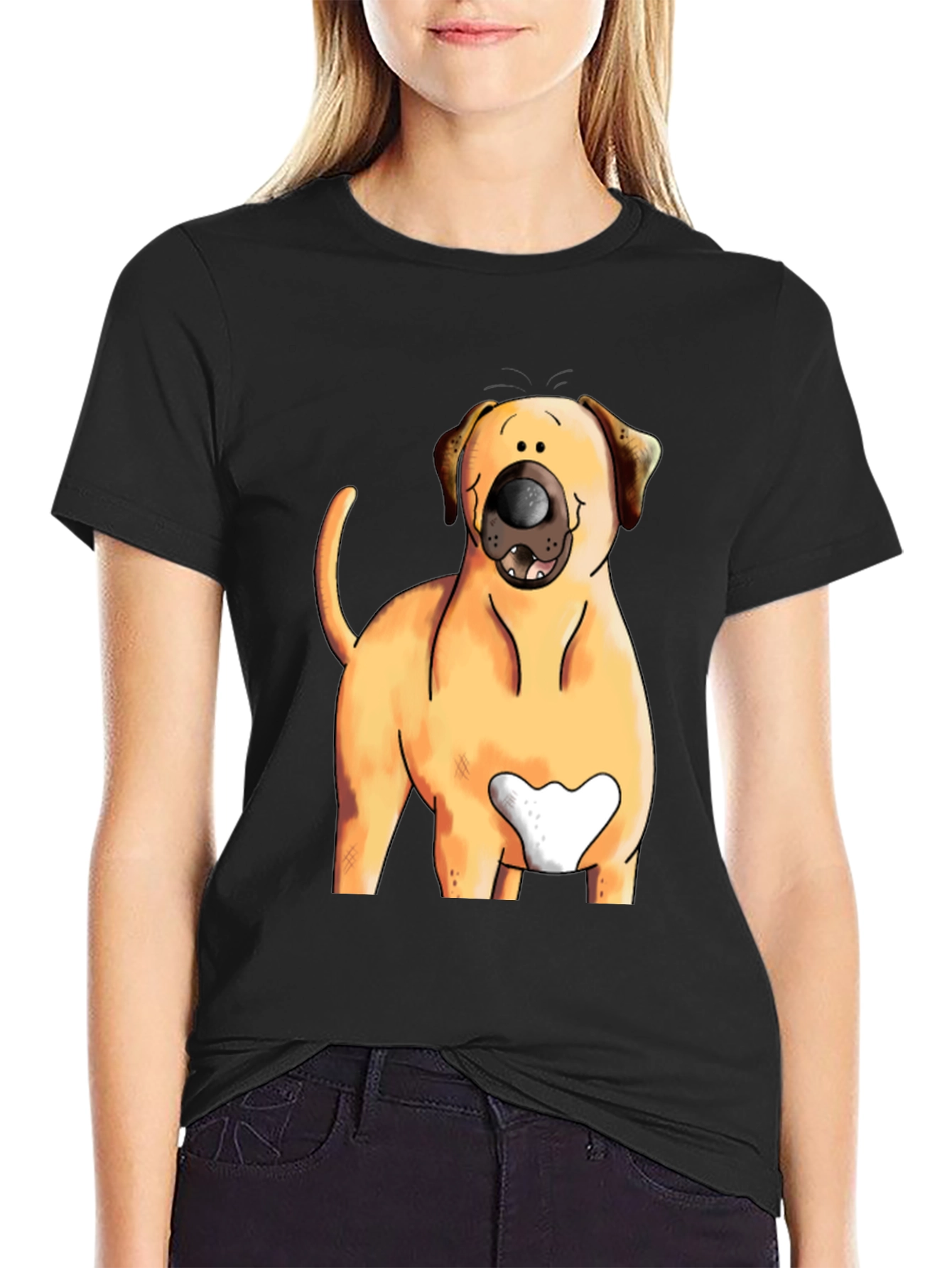 Dog Cartoon Graphic Tee - Black