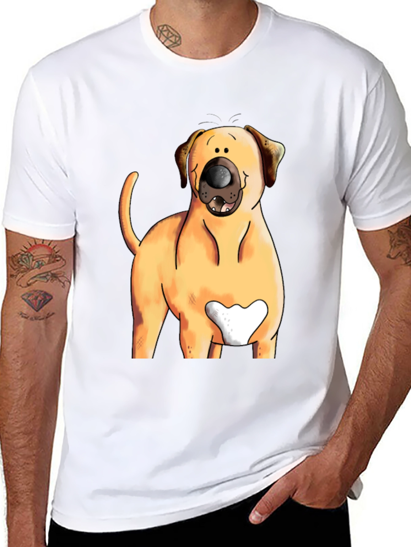 Dog Cartoon Graphic Tee - Black