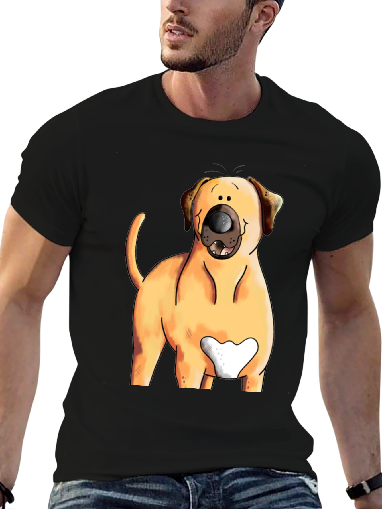 Dog Cartoon Graphic Tee - Black