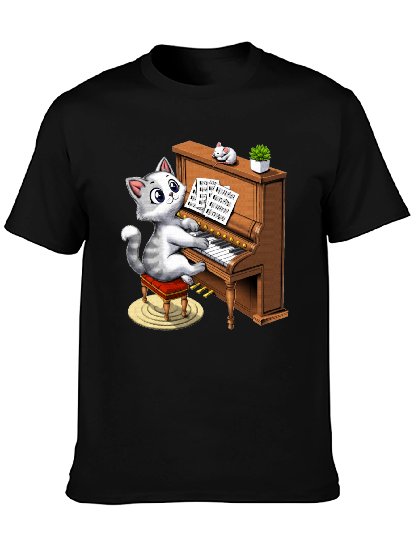 Cat Playing Piano Graphic Tee - Funny & Stylish