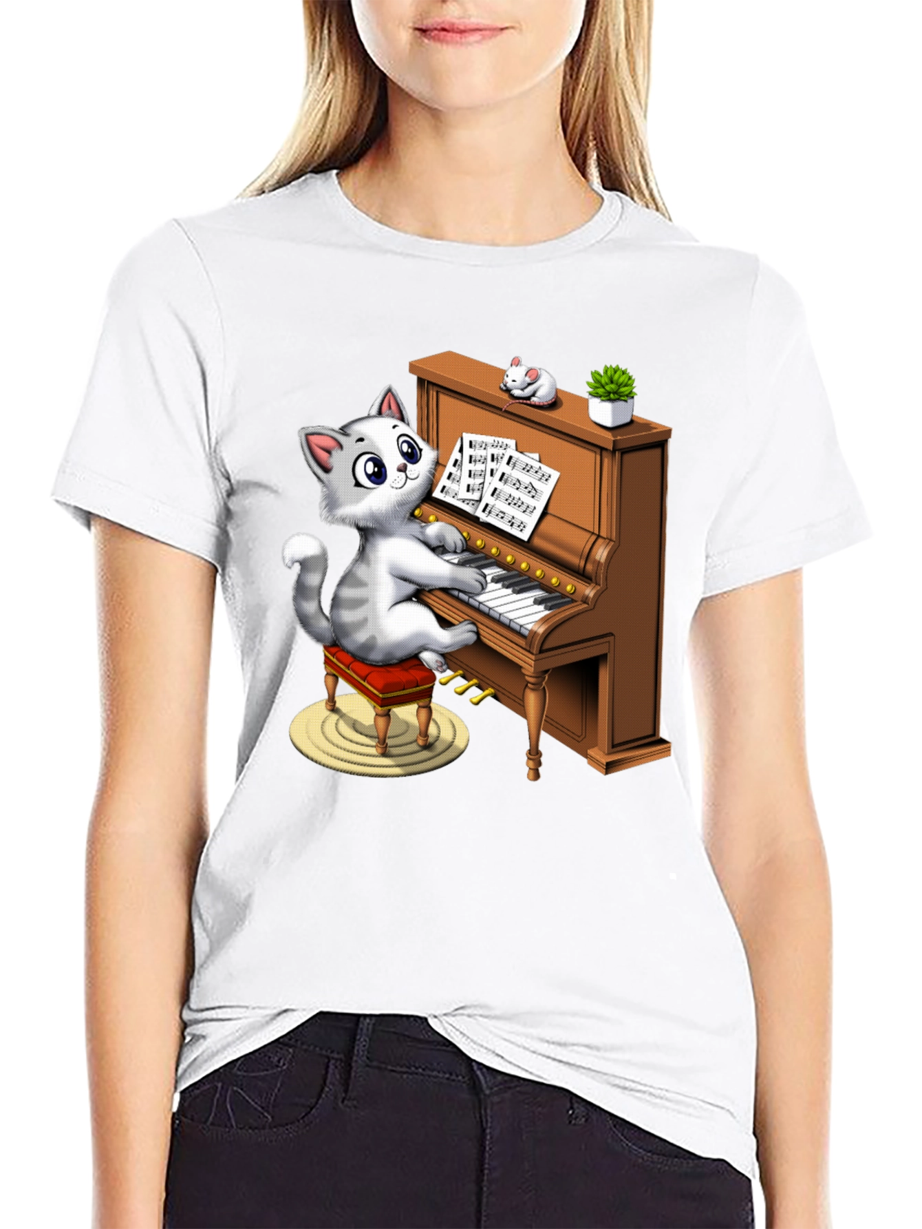 Cat Playing Piano Graphic Tee - Funny & Stylish