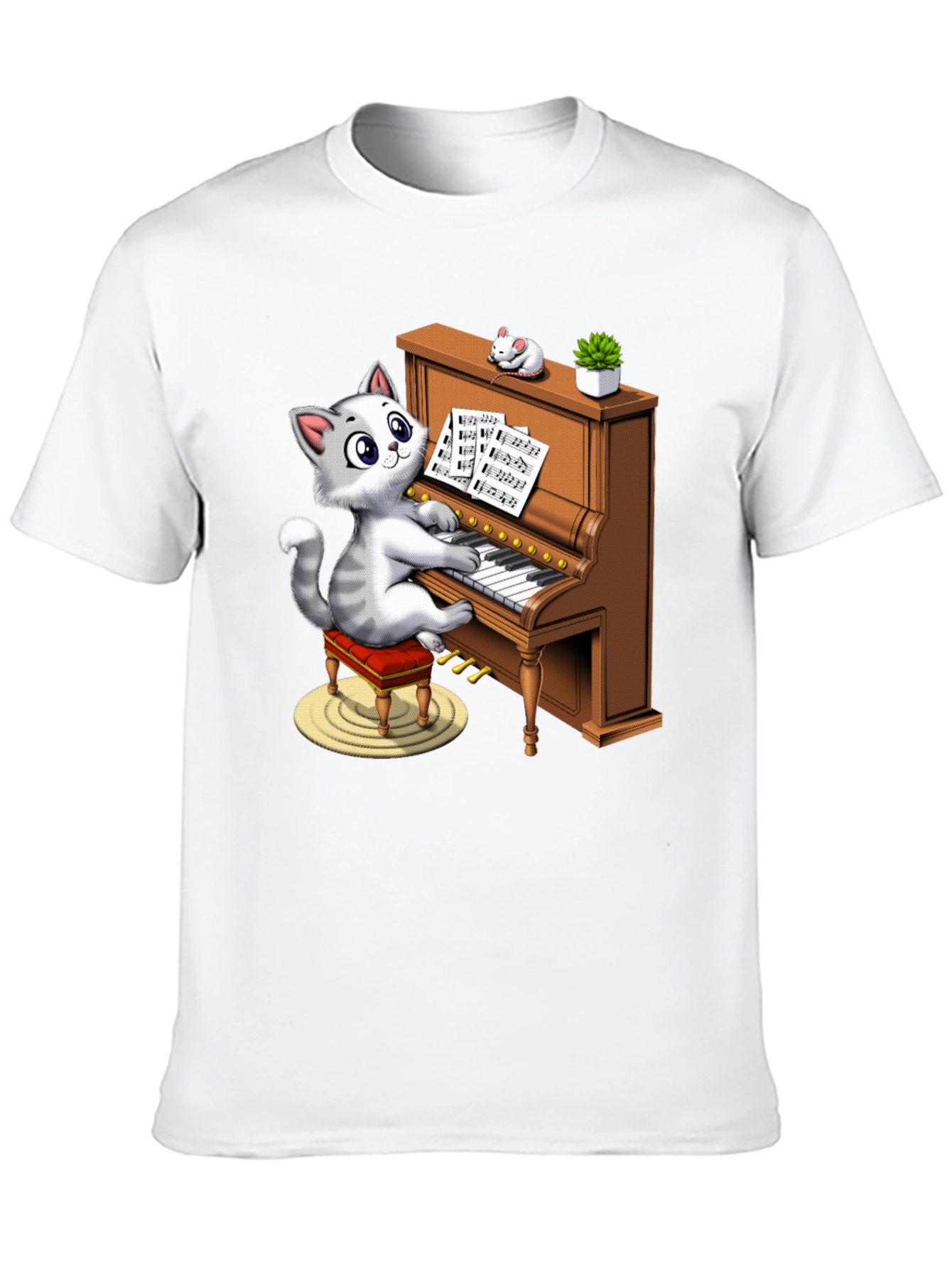 Cat Playing Piano Graphic Tee - Funny & Stylish