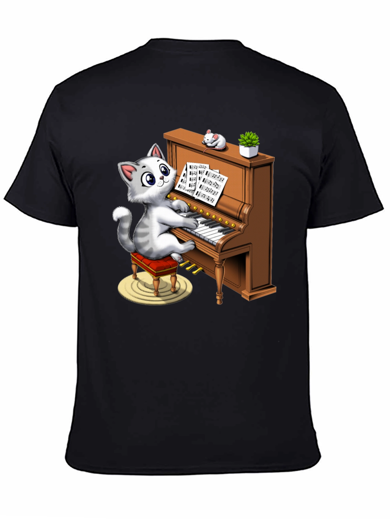 Cat Playing Piano Graphic Tee - Funny & Stylish