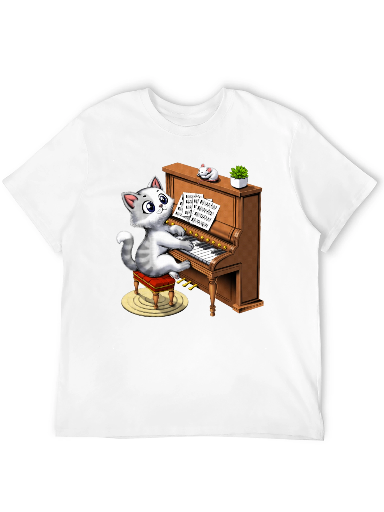 Cat Playing Piano Graphic Tee - Funny & Stylish