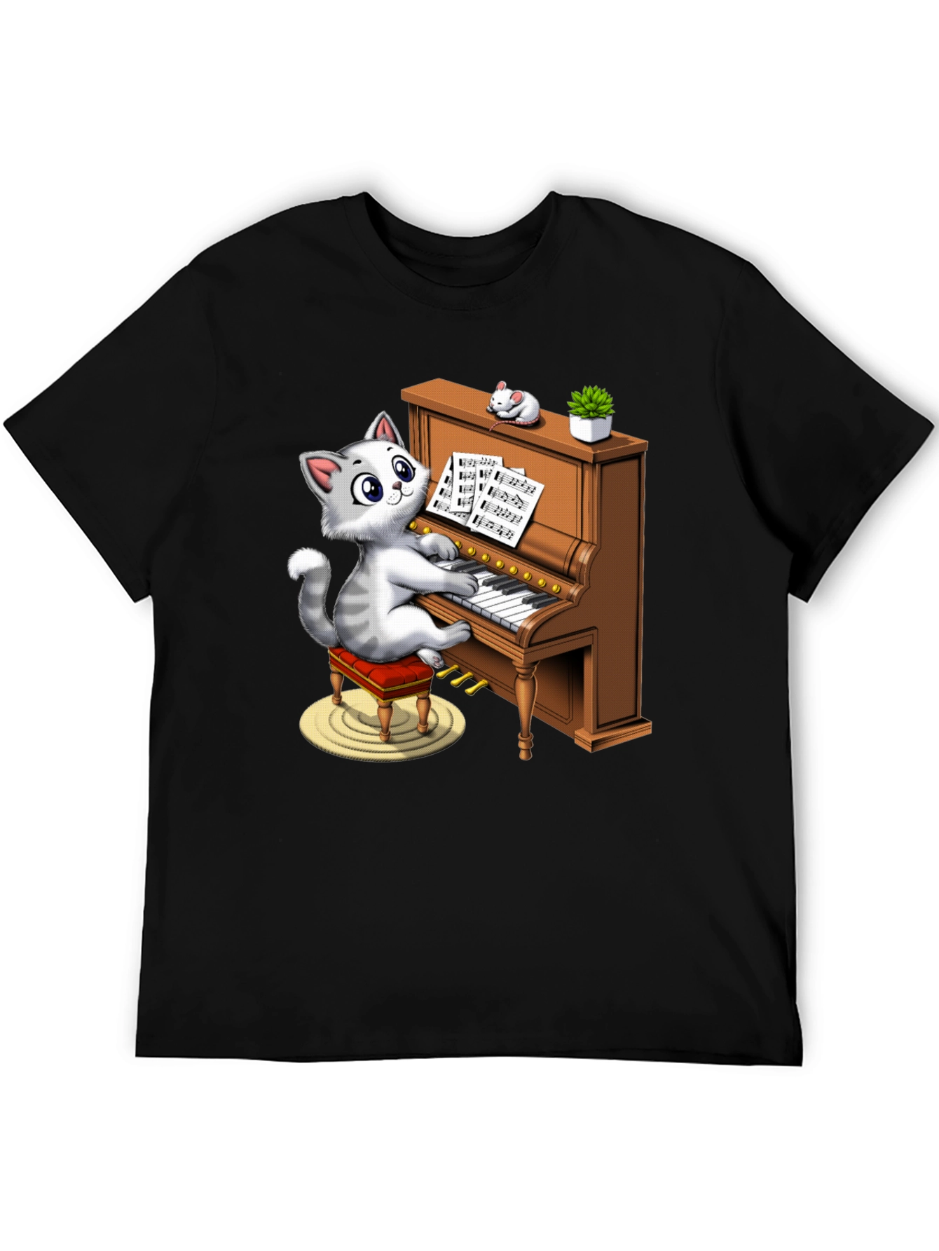 Cat Playing Piano Graphic Tee - Funny & Stylish