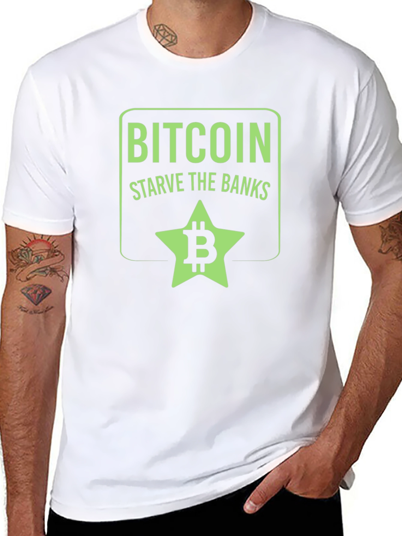 Bitcoin Starve the Banks Graphic T-Shirt