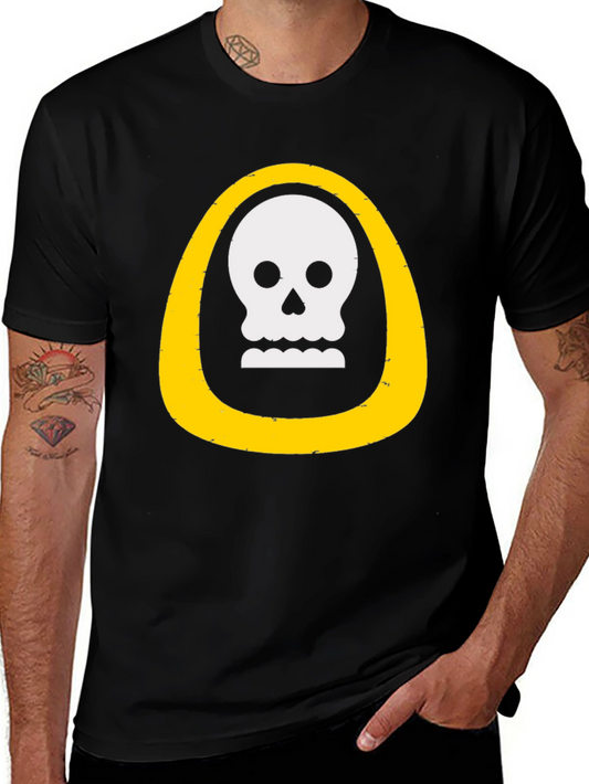 Skull Graphic Tee - Black T-Shirt with Yellow Border