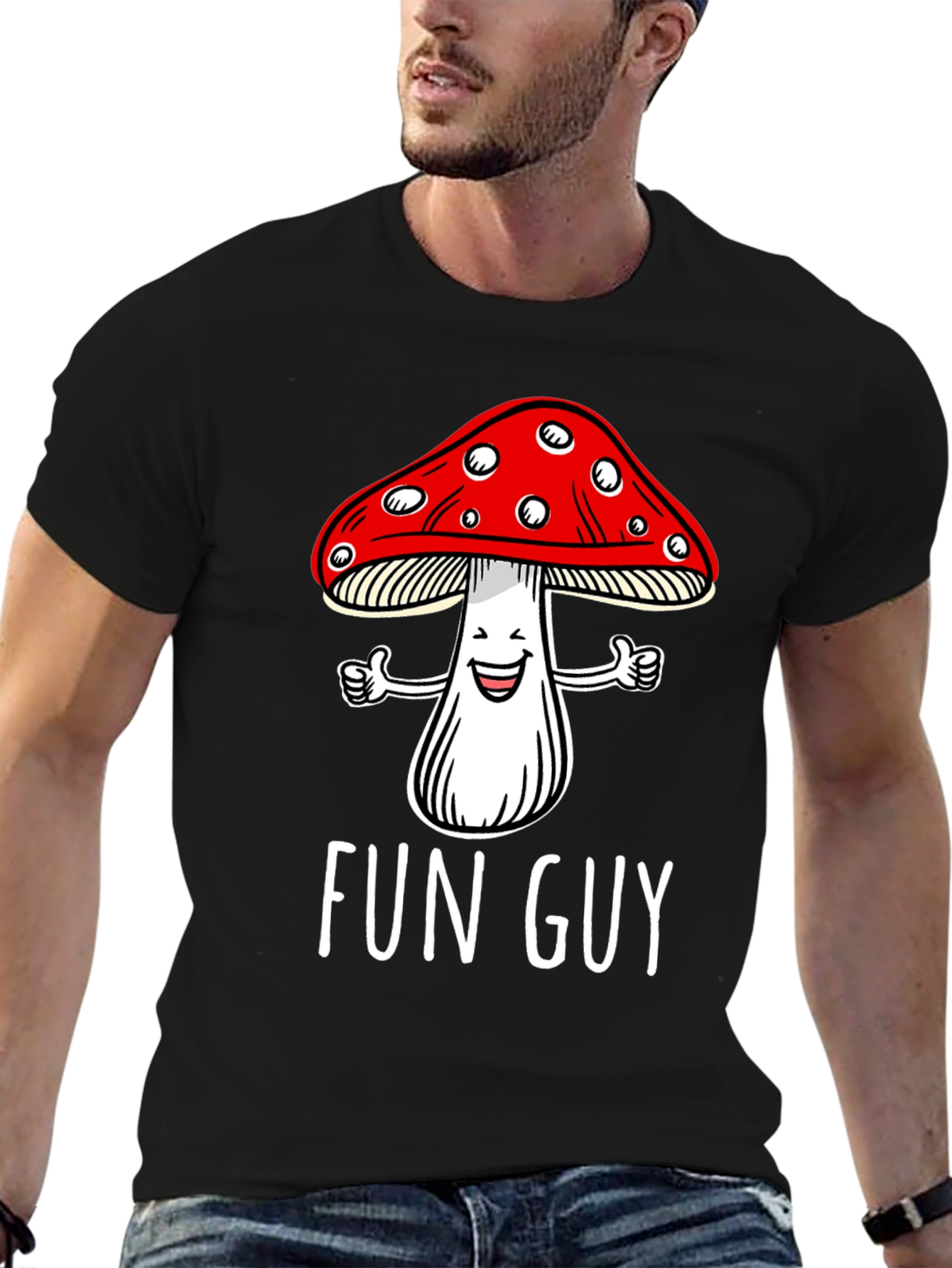 Fun Guy Mushroom Graphic T-Shirt - Black