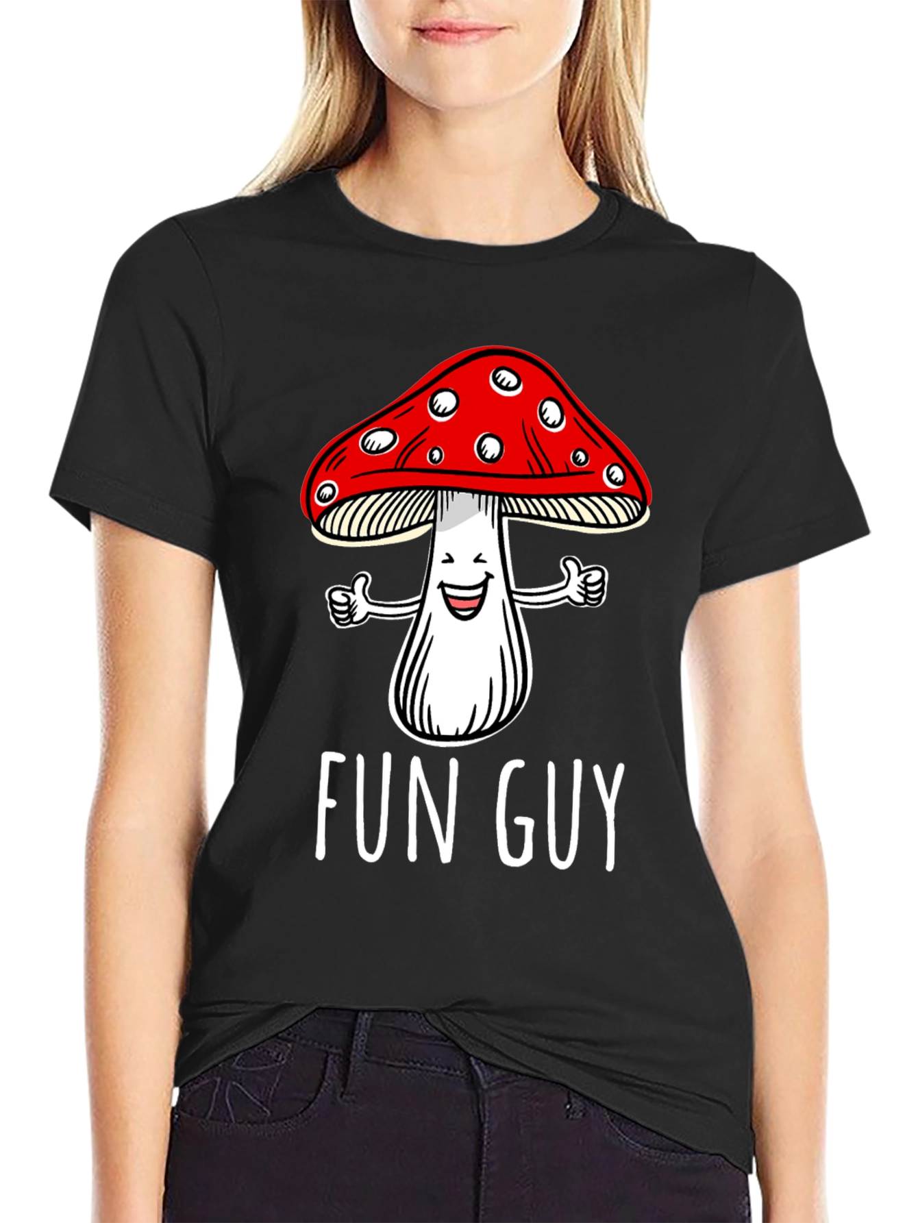 Fun Guy Mushroom Graphic T-Shirt - Black