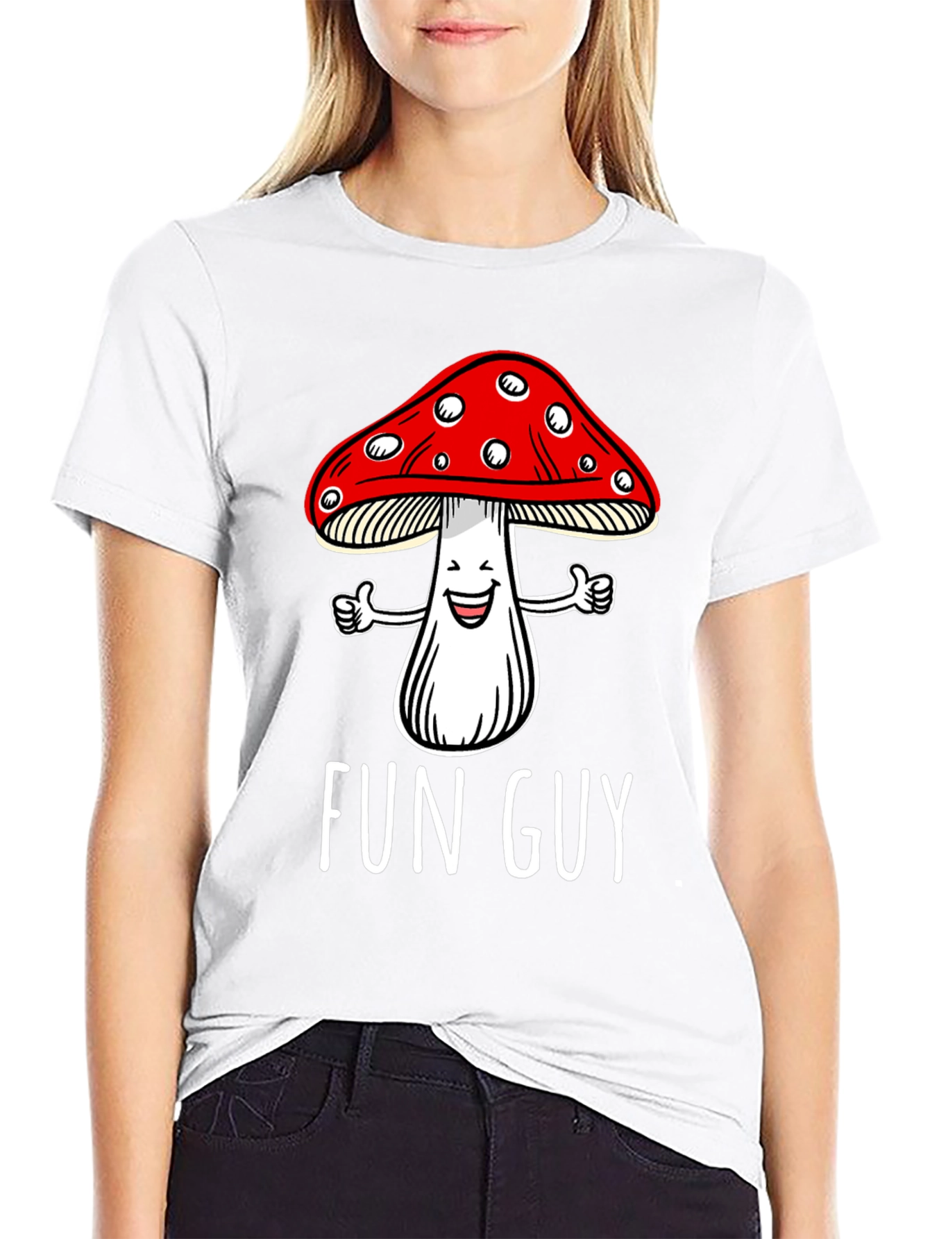 Fun Guy Mushroom Graphic T-Shirt - Black