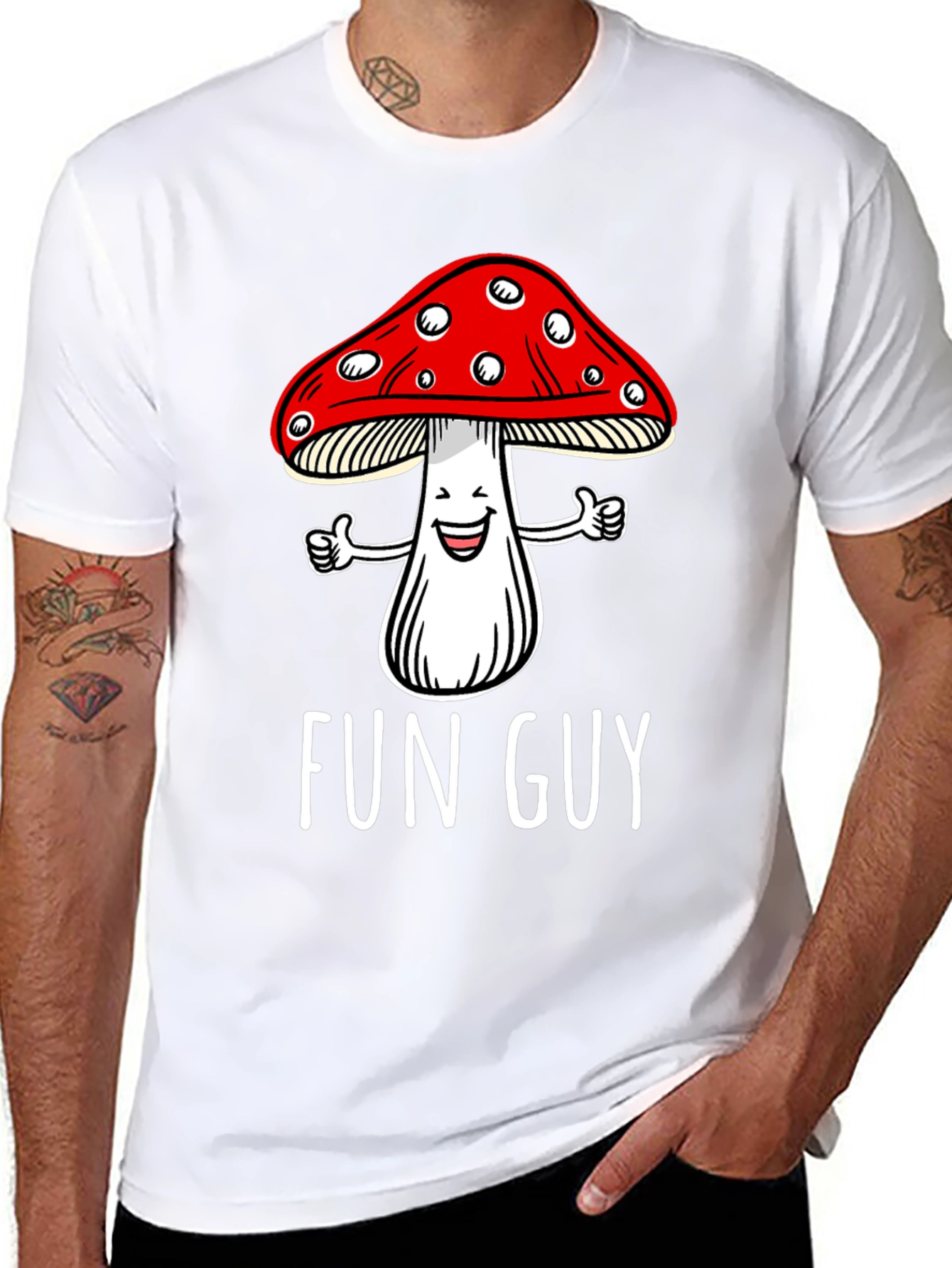 Fun Guy Mushroom Graphic T-Shirt - Black