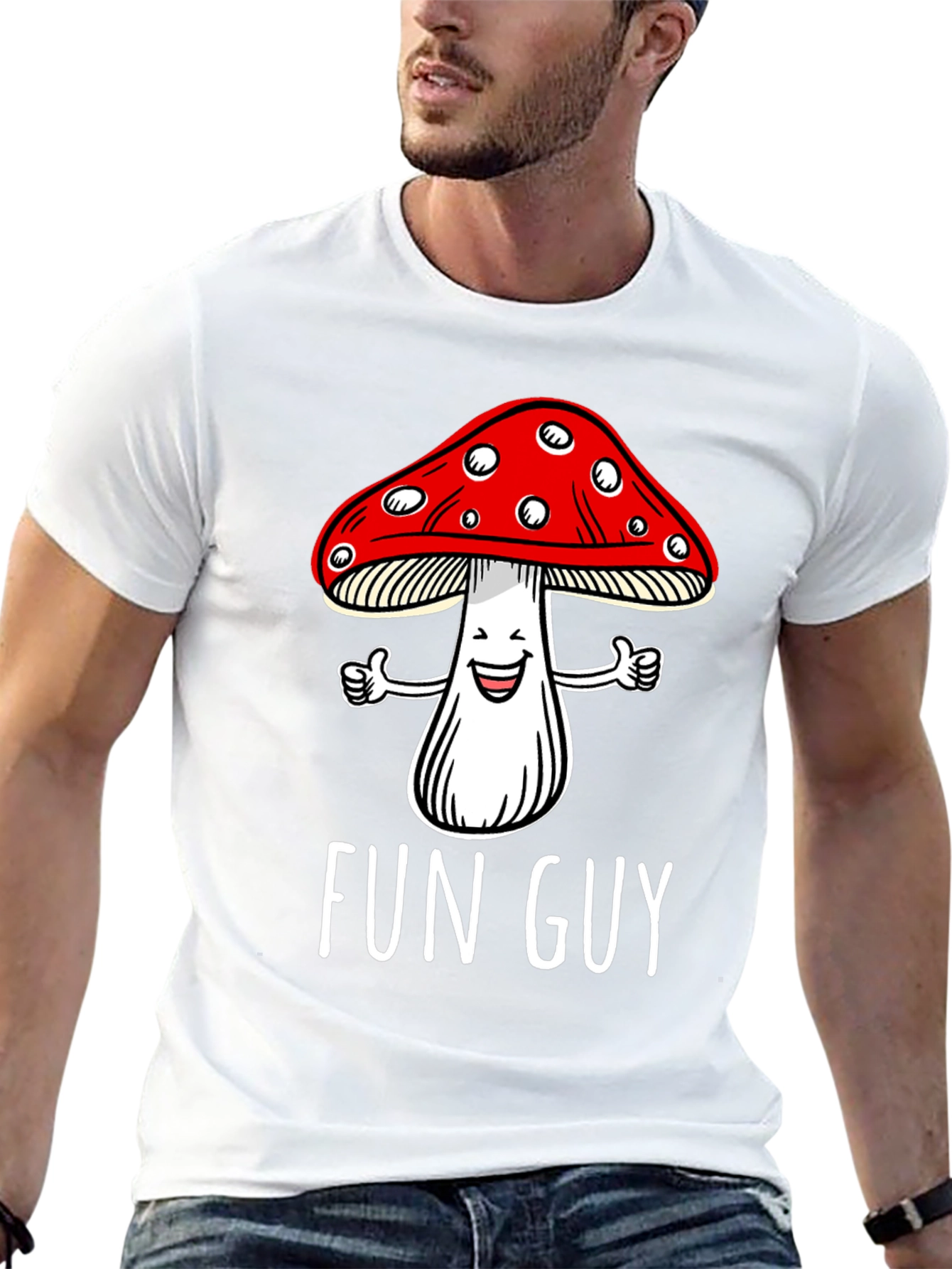 Fun Guy Mushroom Graphic T-Shirt - Black