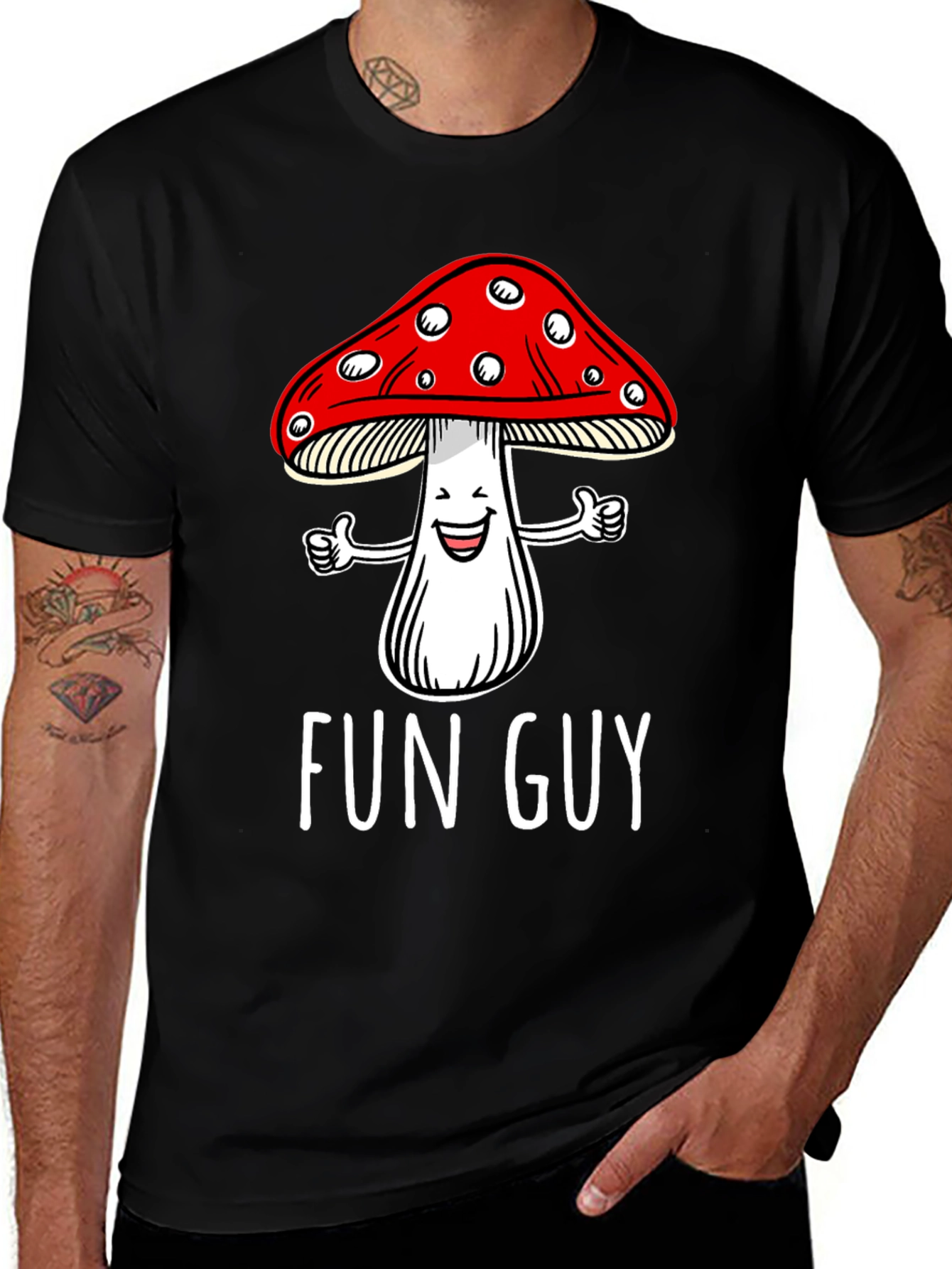 Fun Guy Mushroom Graphic T-Shirt - Black