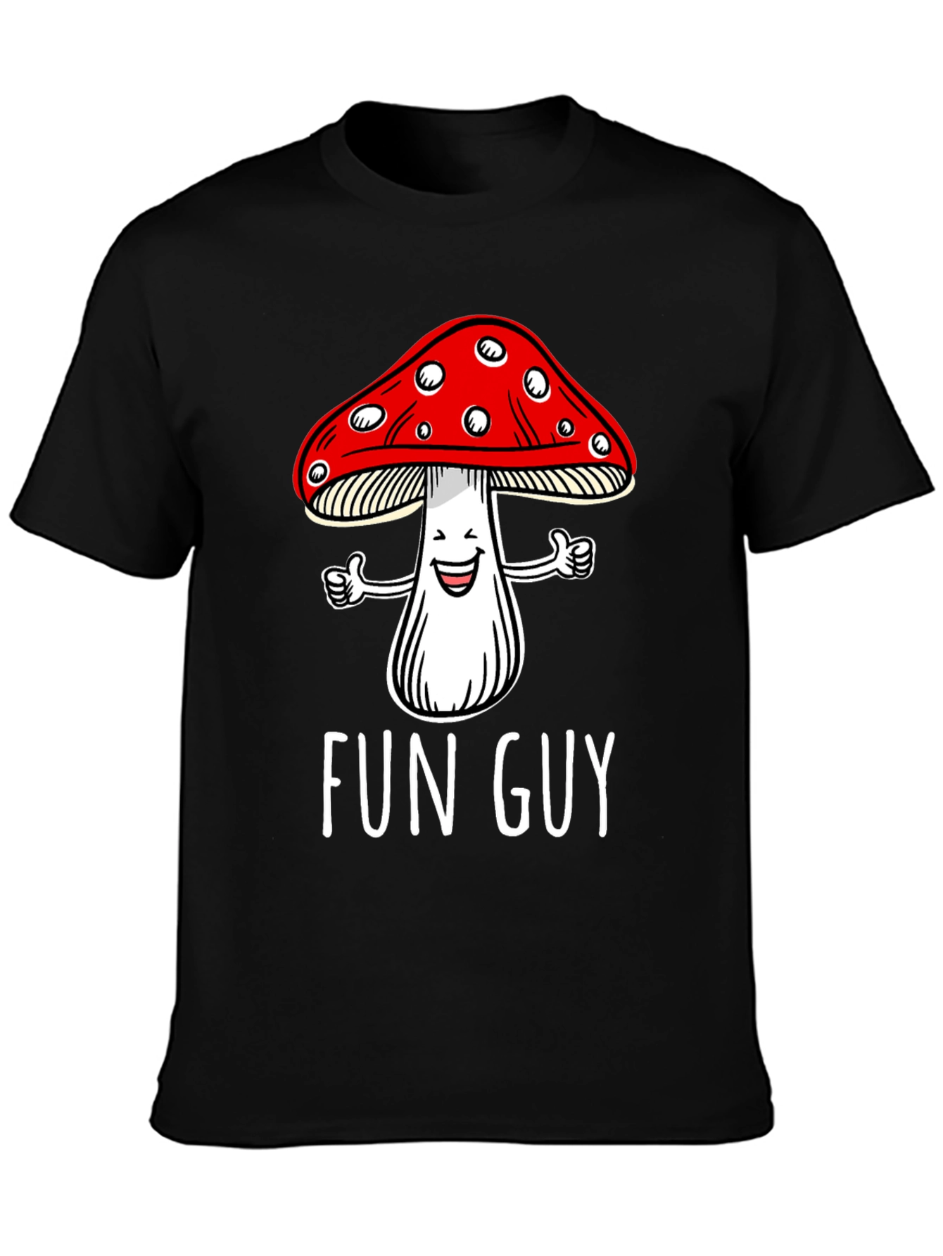 Fun Guy Mushroom Graphic T-Shirt - Black