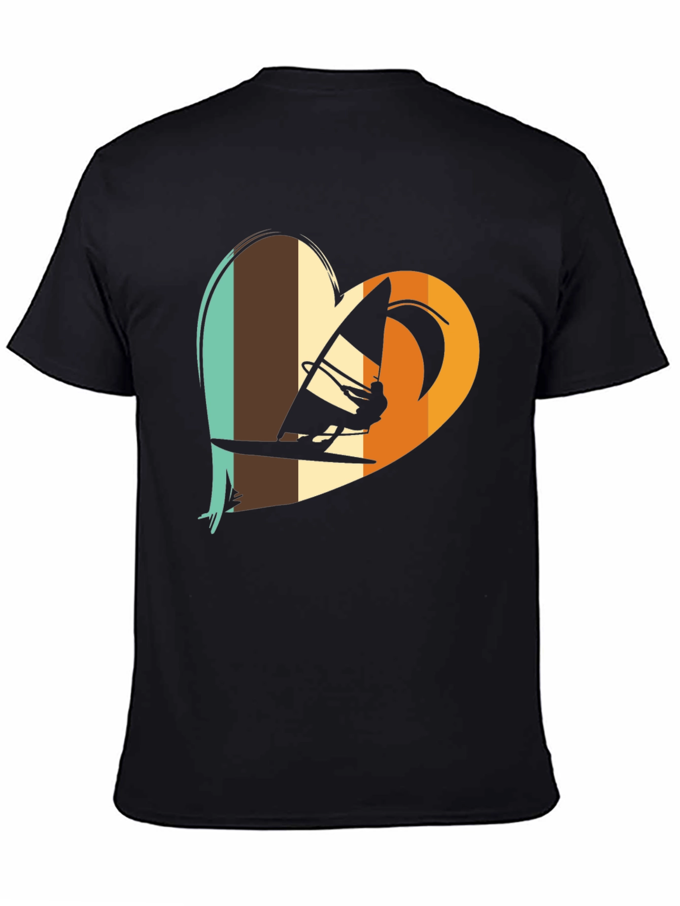 Windsurfing Heart Graphic Tee - Black Cotton T-Shirt