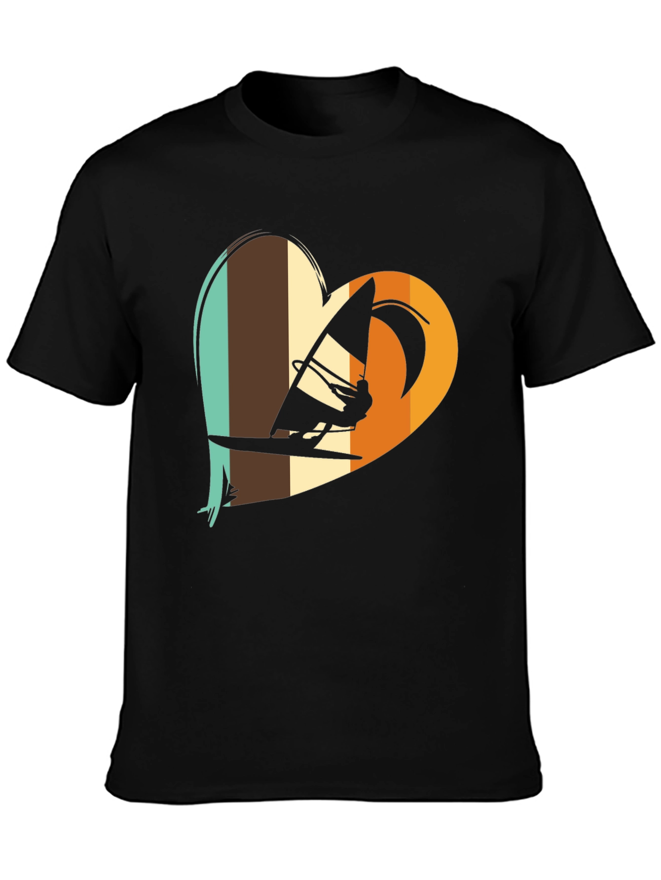 Windsurfing Heart Graphic Tee - Black Cotton T-Shirt