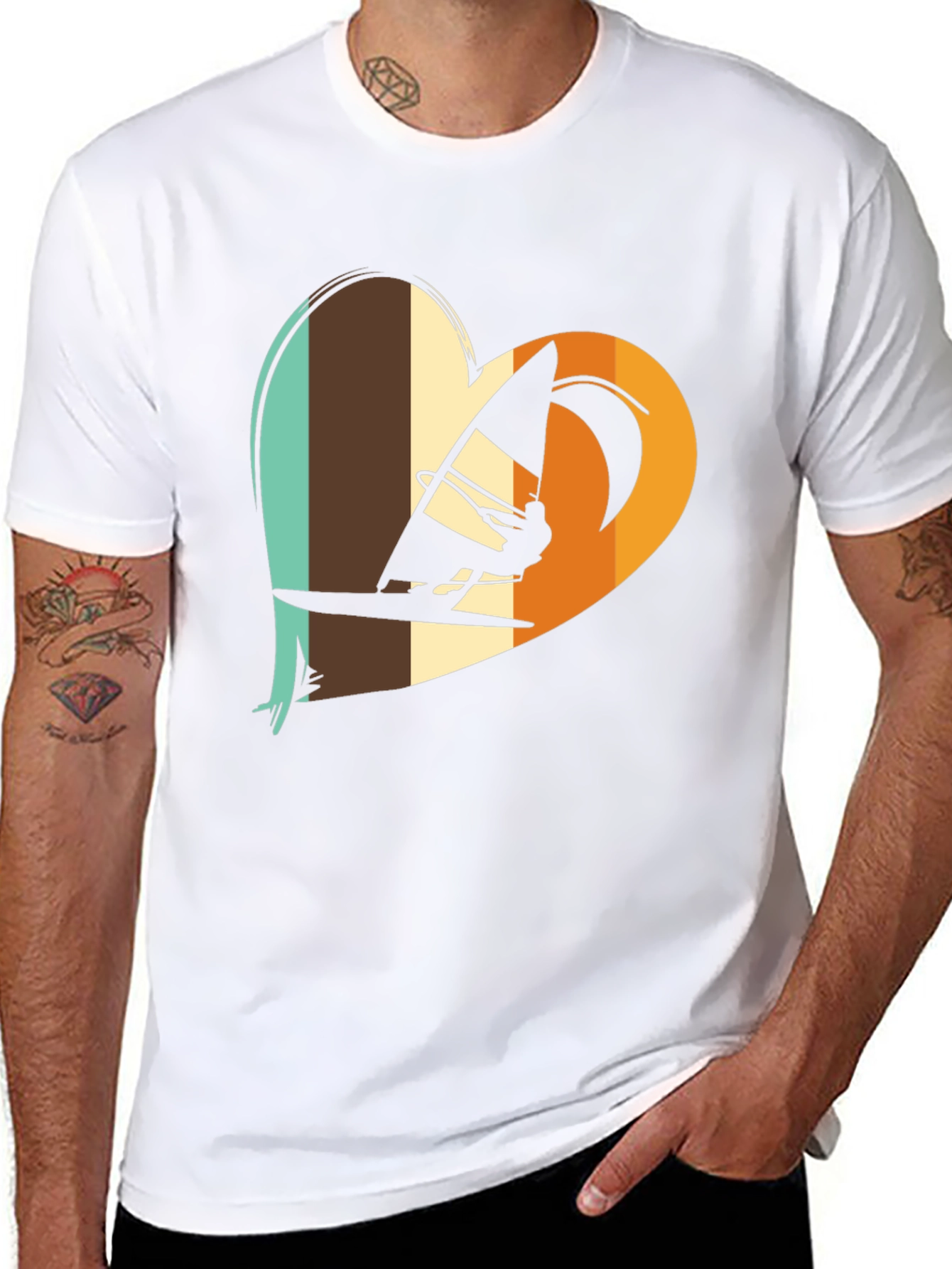 Windsurfing Heart Graphic Tee - Black Cotton T-Shirt