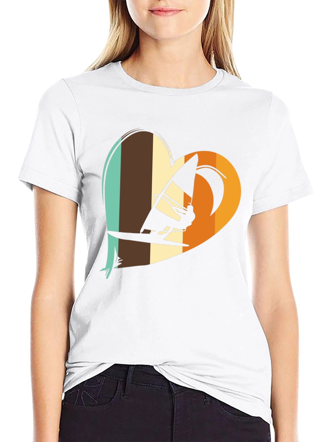 Windsurfing Heart Graphic Tee - Black Cotton T-Shirt