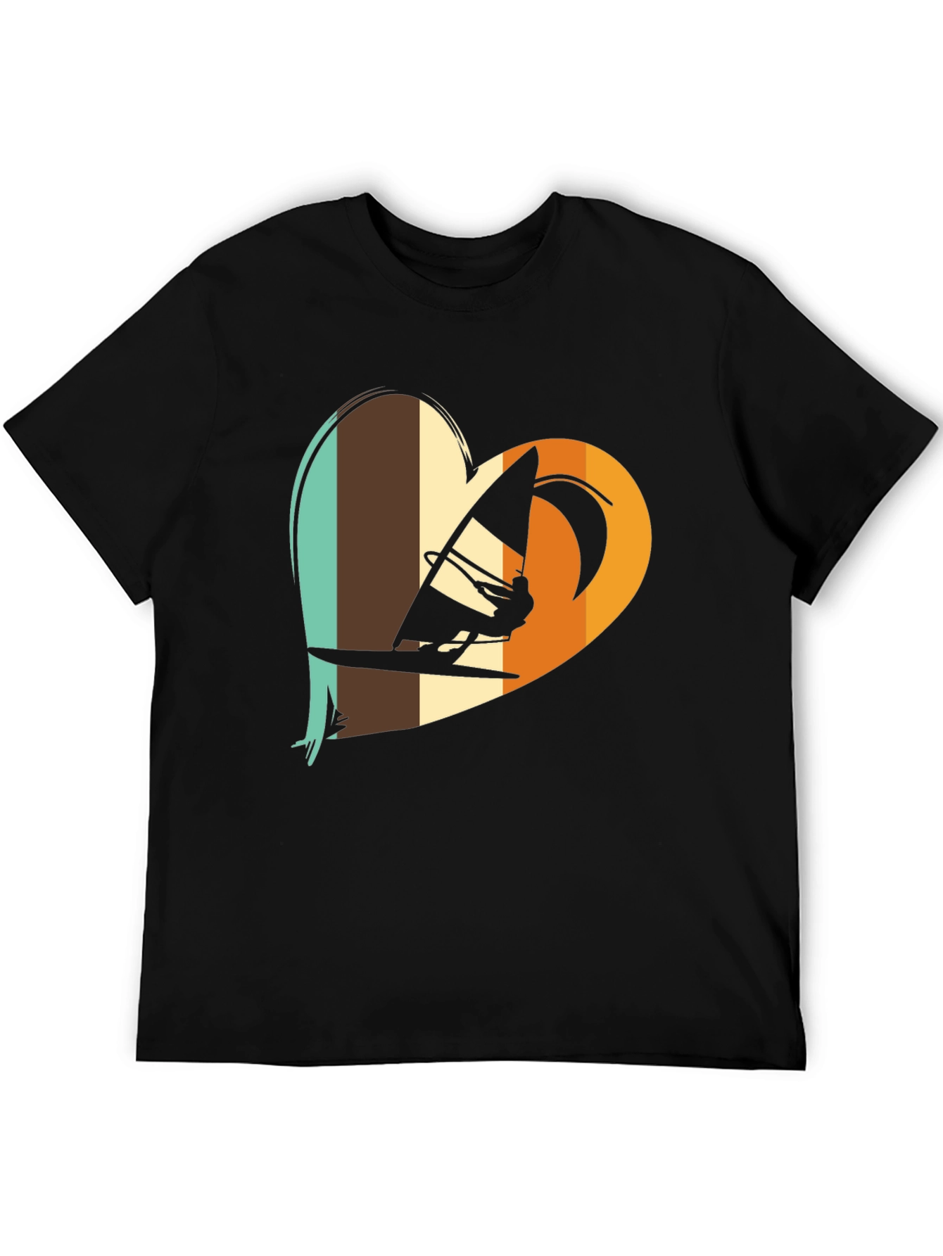 Windsurfing Heart Graphic Tee - Black Cotton T-Shirt