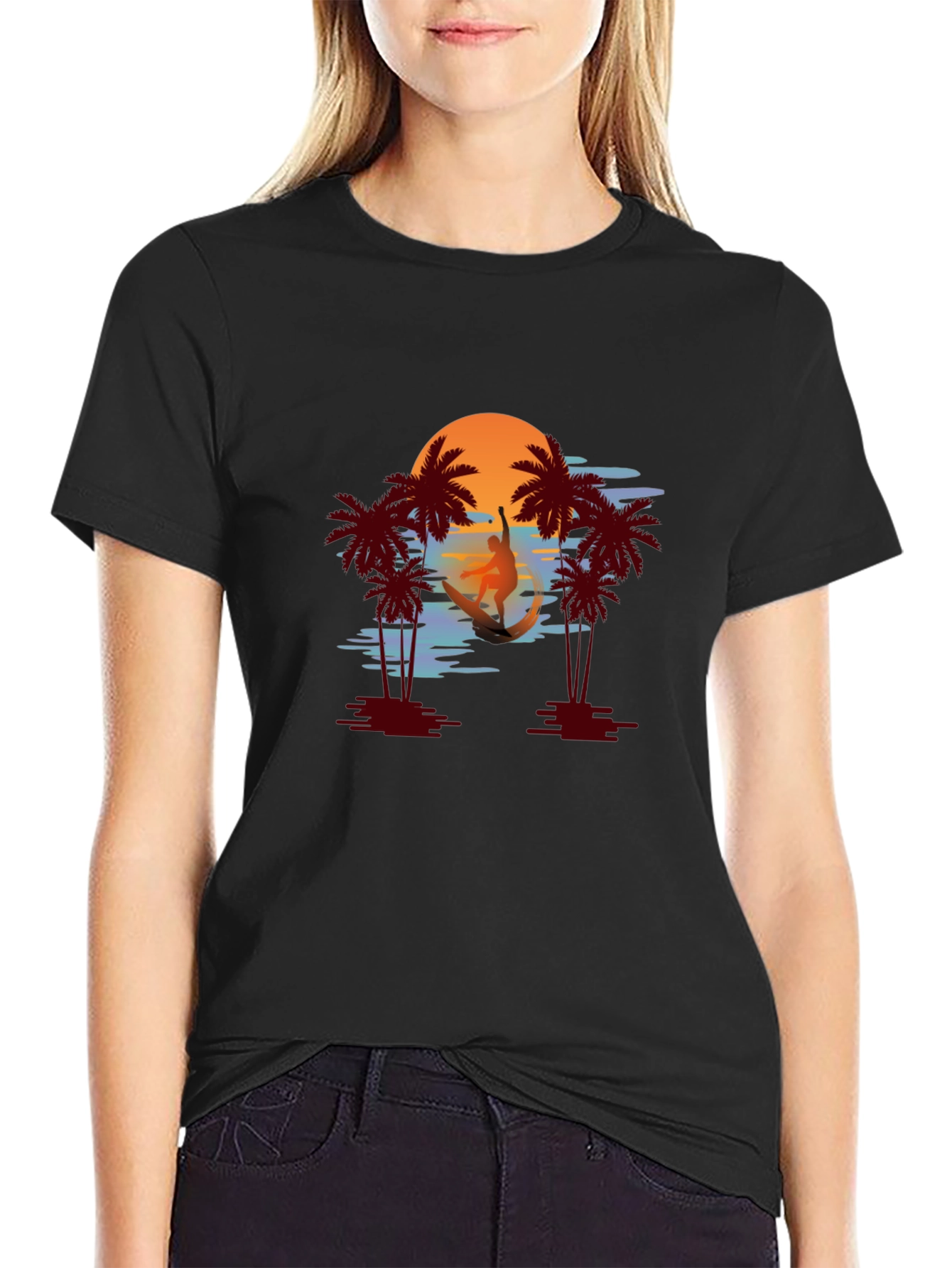 Tropical Sunset Surfer Graphic Tee