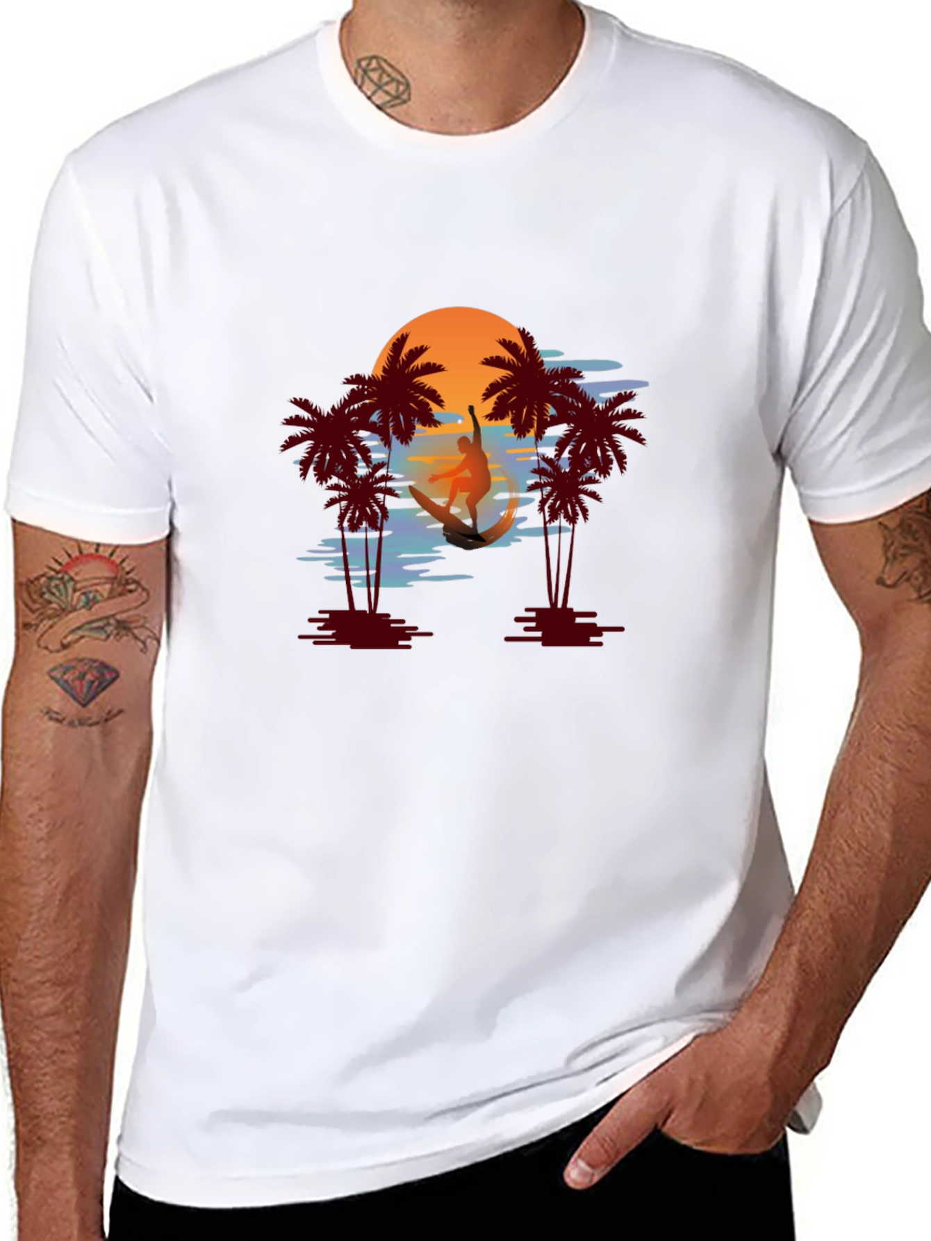 Tropical Sunset Surfer Graphic Tee