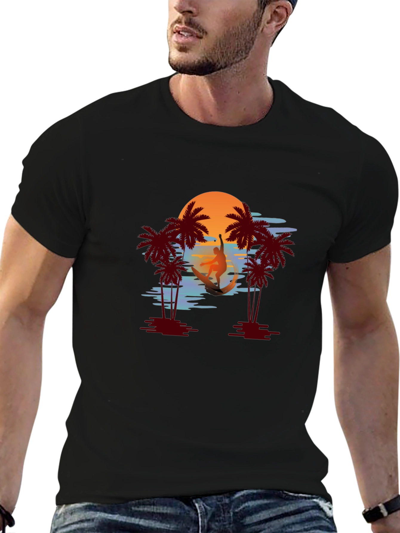 Tropical Sunset Surfer Graphic Tee
